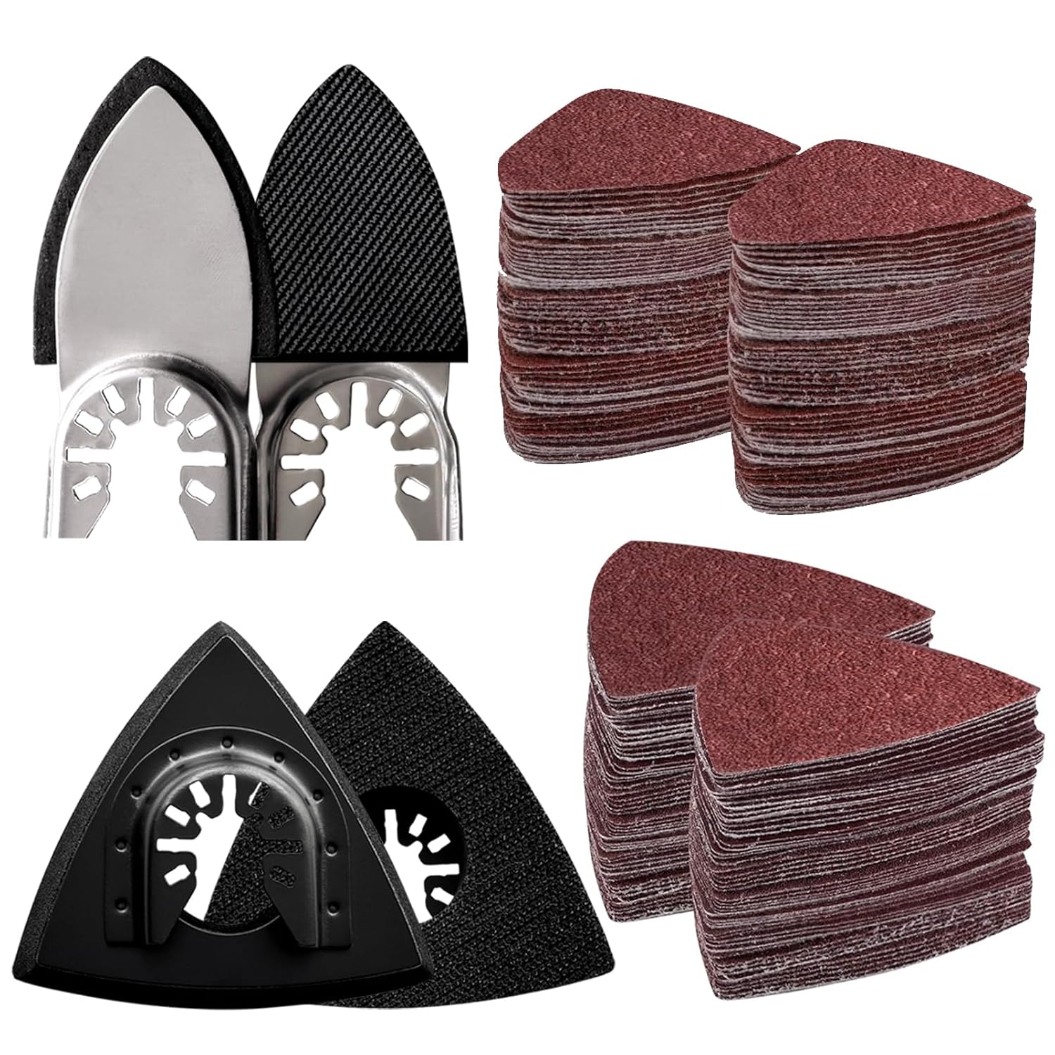 Etokfoks  104Pcs Carbon Steel Oscillating Tool Sanding Pads Kit with Triangle and Finger Holders for Wood and Plaster