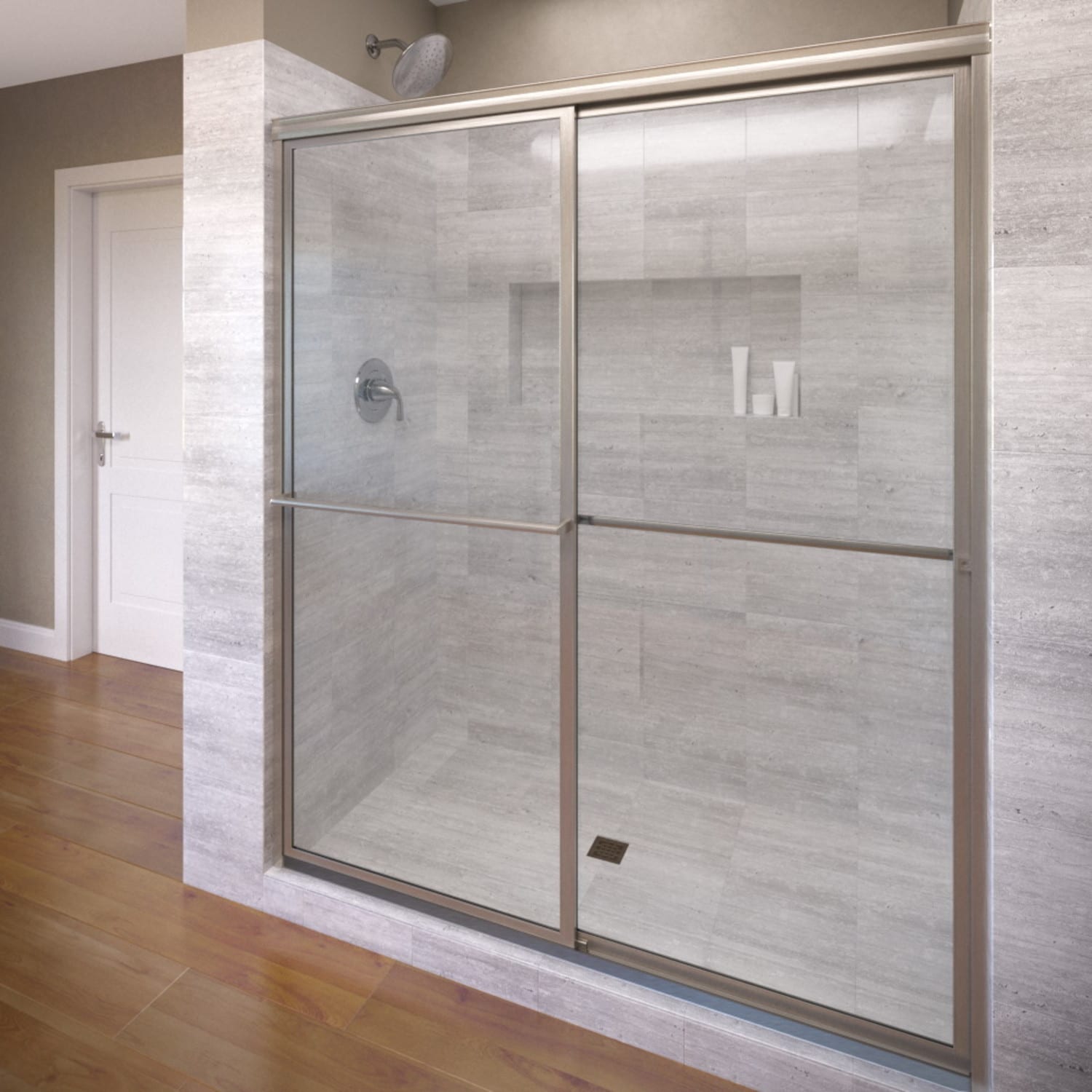 Basco 7150A-48XPBN Deluxe Brushed Nickel 45-in to 47-in W x 71.5-Inches H Framed Sliding Bathtub door