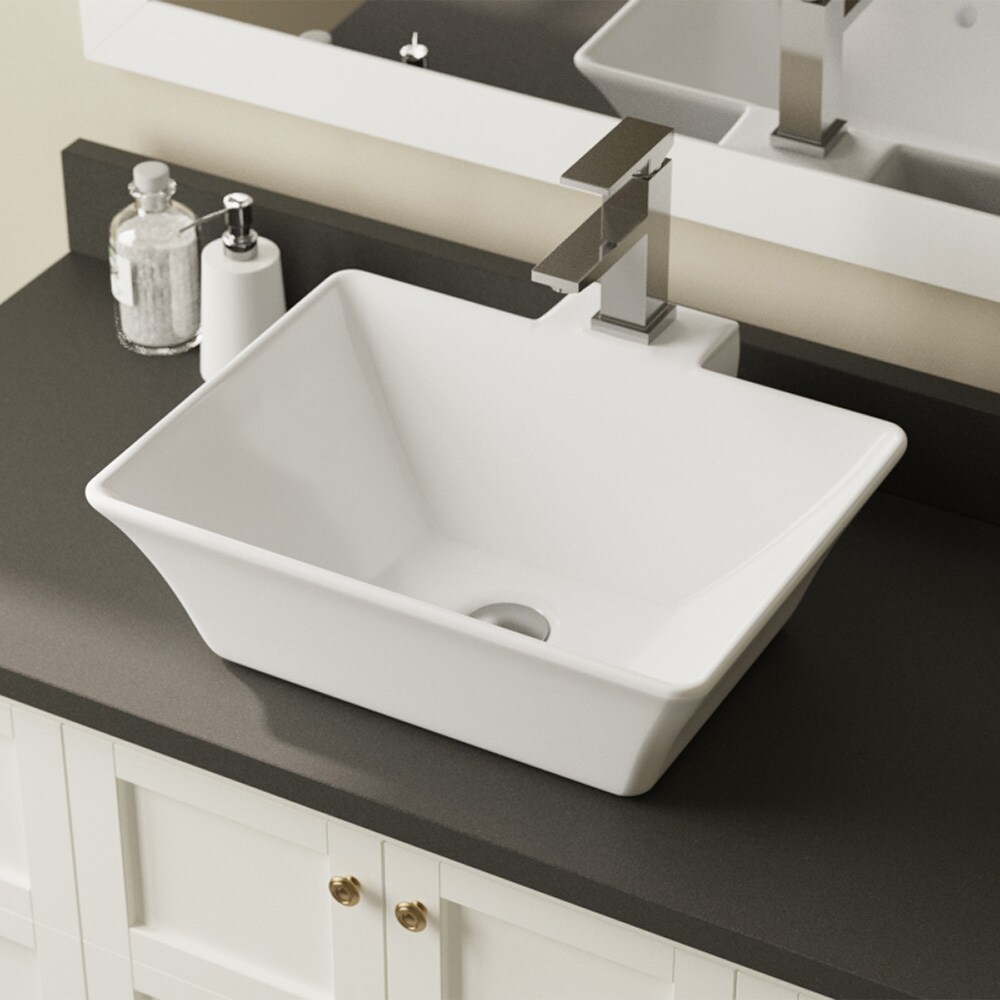 MR Direct White Porcelain Vessel Rectangular Traditional Bathroom Sink ...