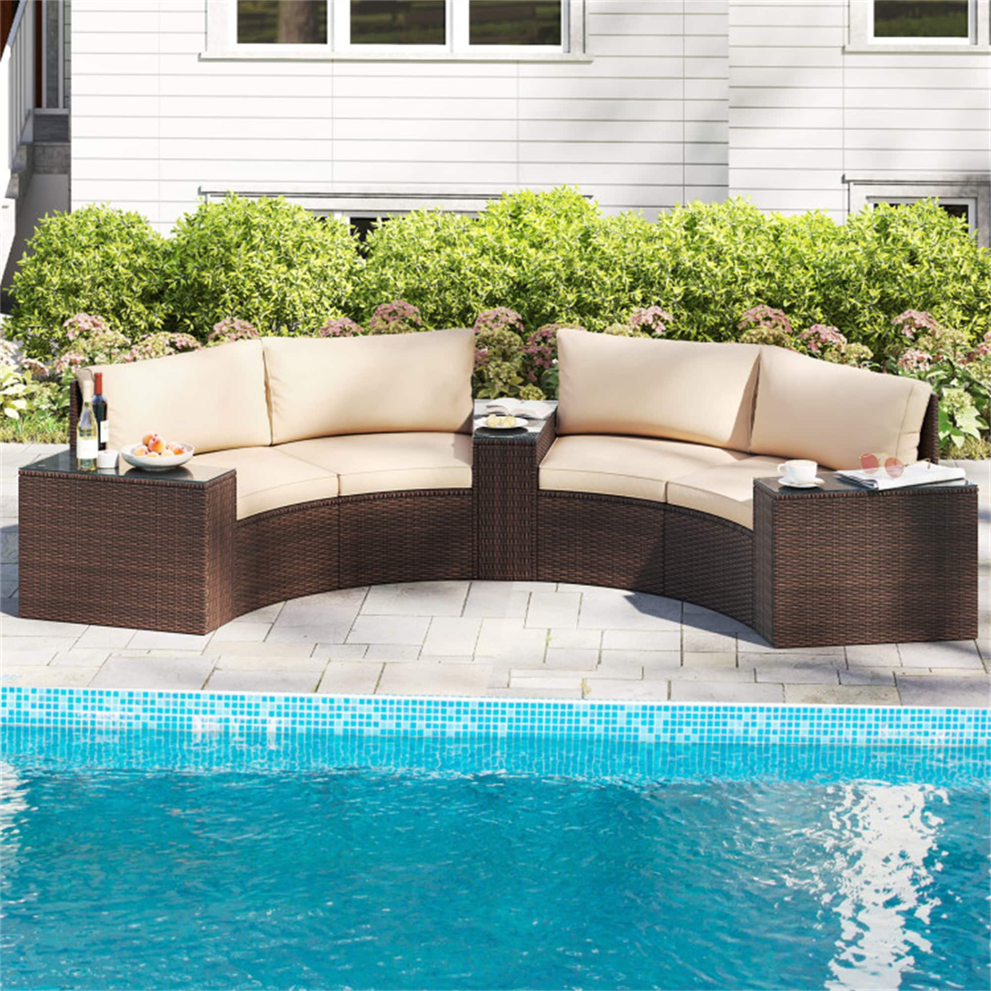 BABOOM BOM-0380BK+-OR 5 Pieces Patio Furniture Set 5 -Piece Rattan Patio Conversation Set with Beige Cushions