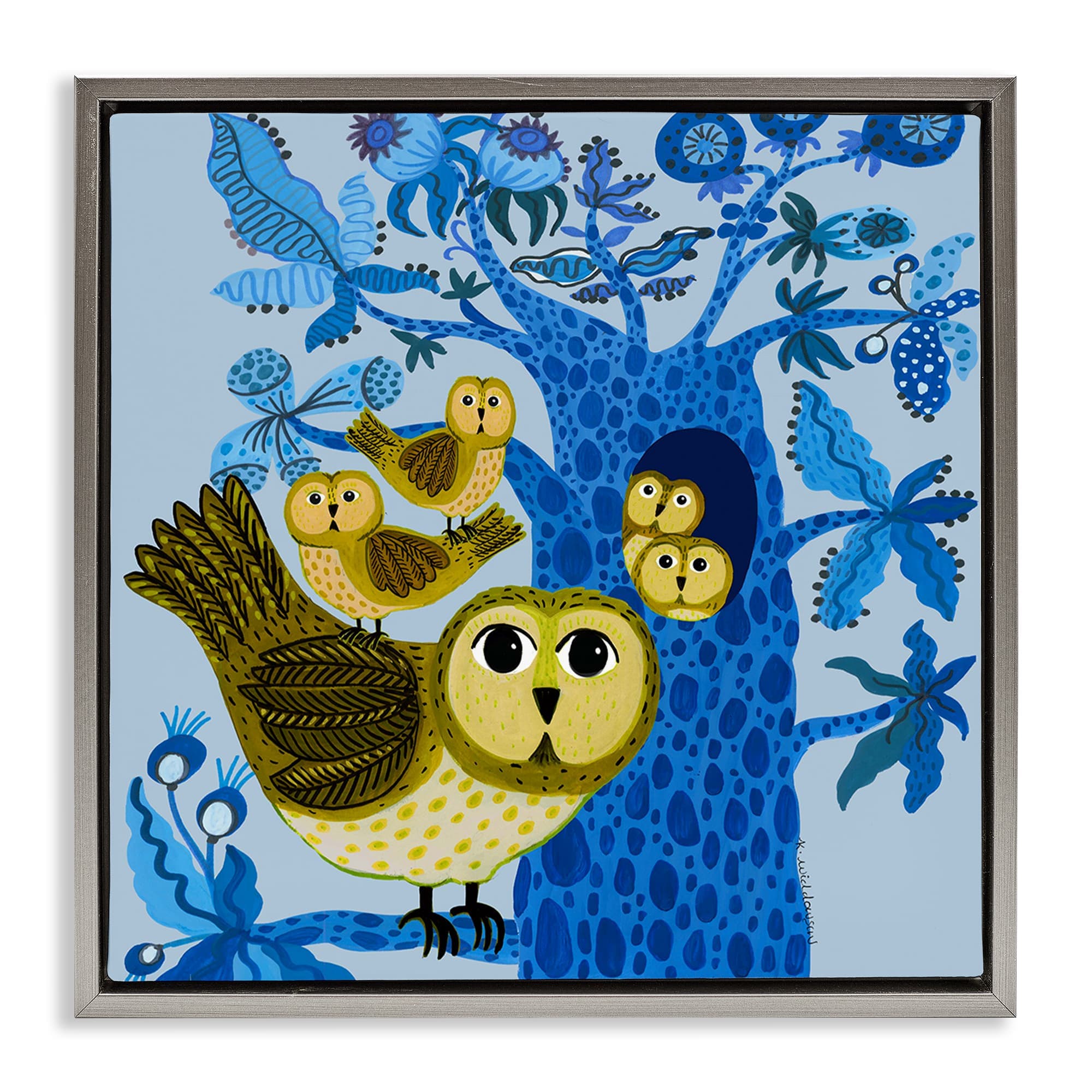 Stupell Industries BS-597-FFL-24X24 Playful Owls in Tree Floating Frame Design by Kay Widdowson