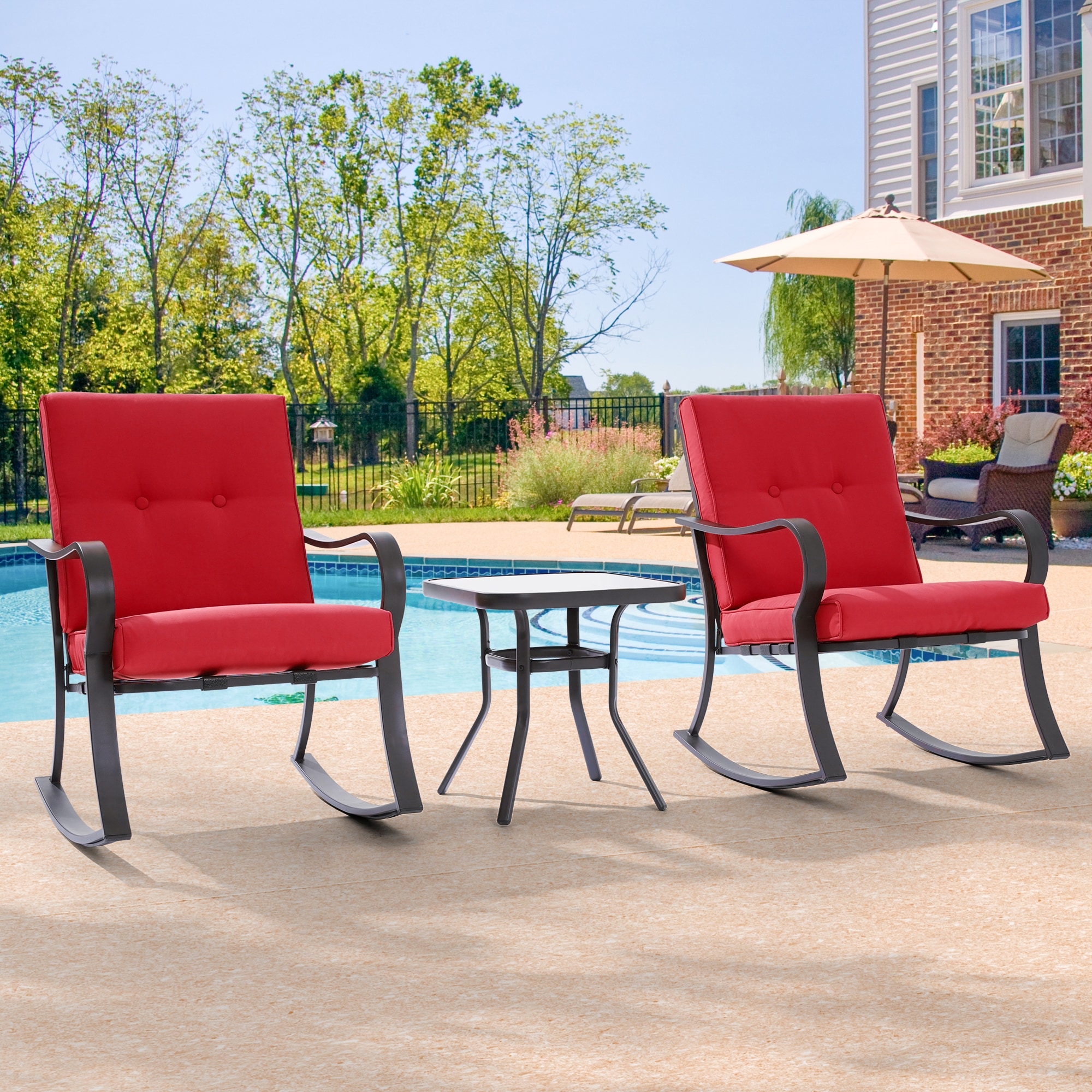 ACEGOSES LW-A17R Atlantic 3 -Piece Patio Conversation Set with Red Cushions