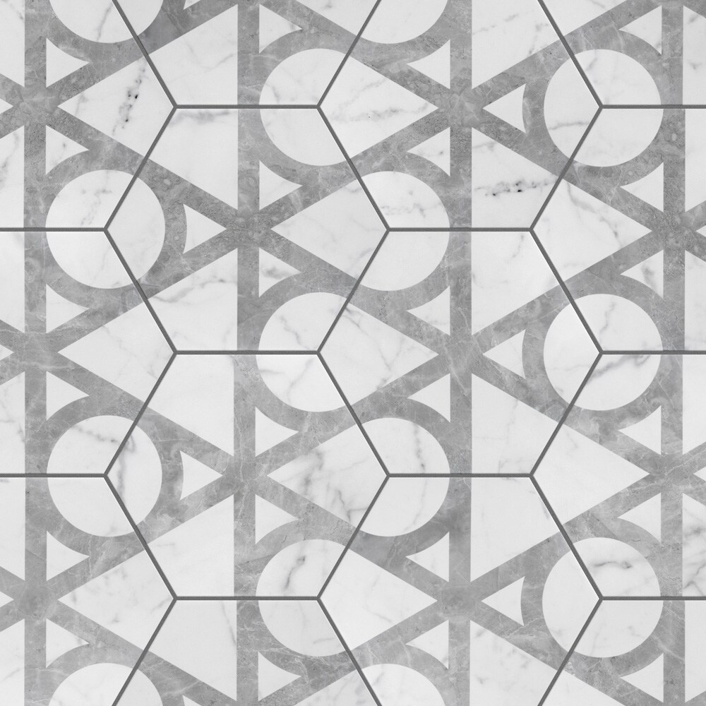 Carra Carrara Elegance 7"x8" Grey and White Matte Hexagon Porcelain Tile