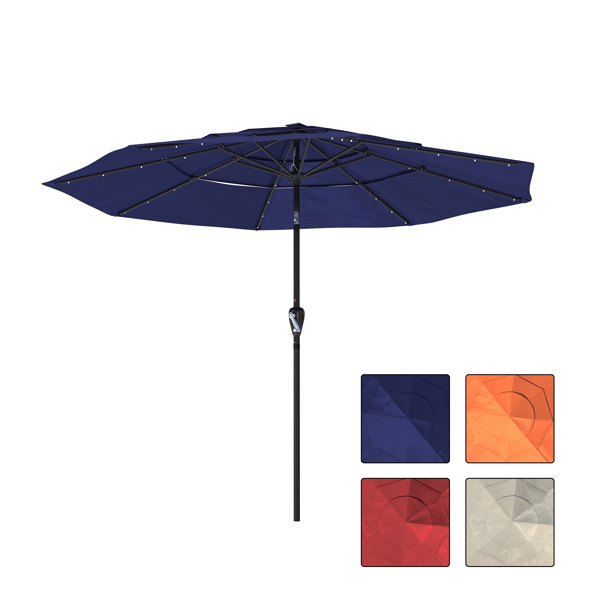 Dimakai DK-01HT10410 10-ft Aluminum Navy Push-button Tilt Market Patio Umbrella with Lights