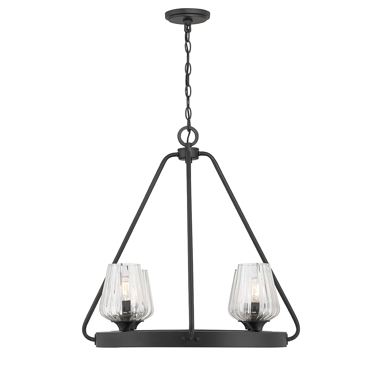 Carlton Matte Black 4-Light Chandelier with Ribbed Glass Shades