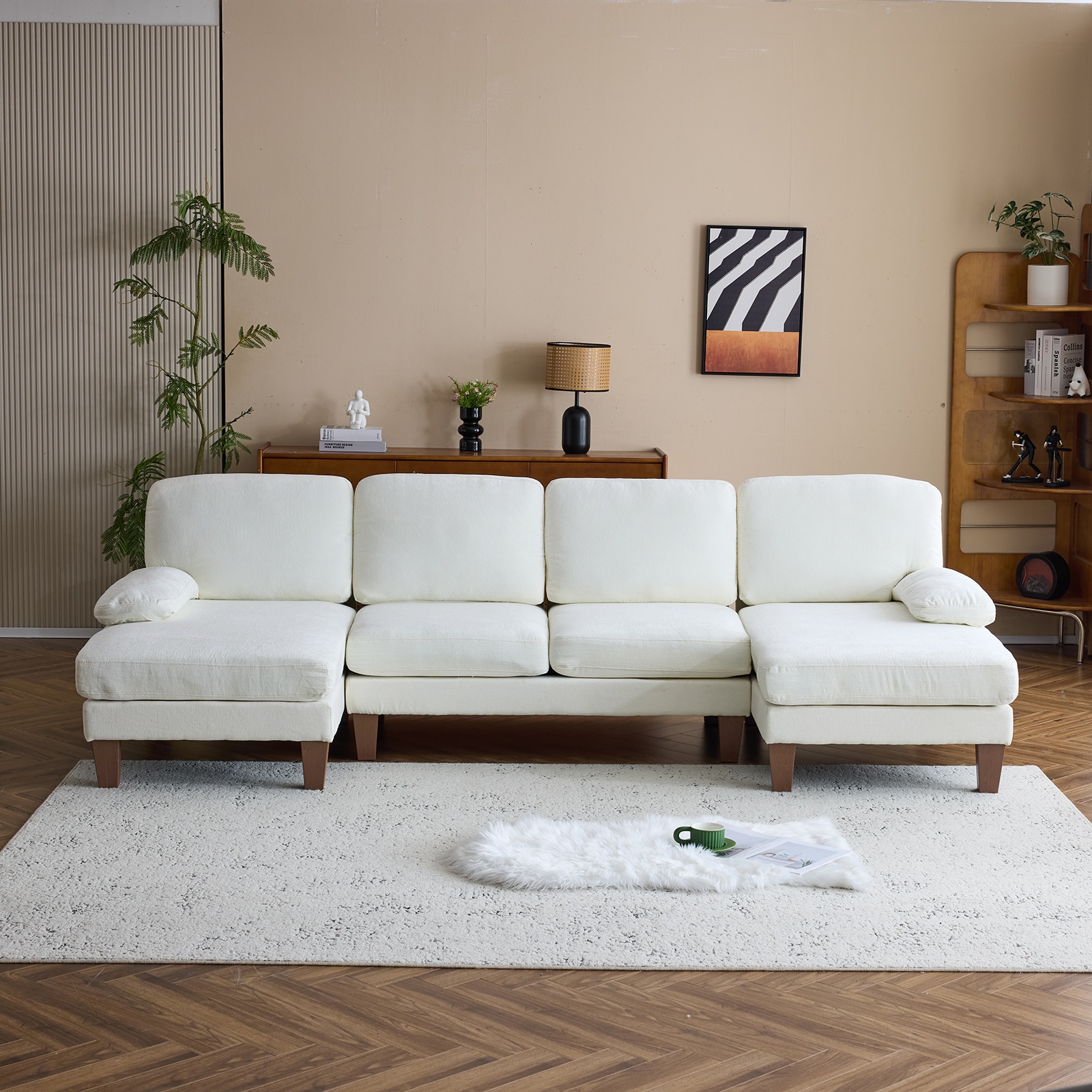 Outopee LO1G98000445+46 111.4-Inches Modern Cream White Sectional