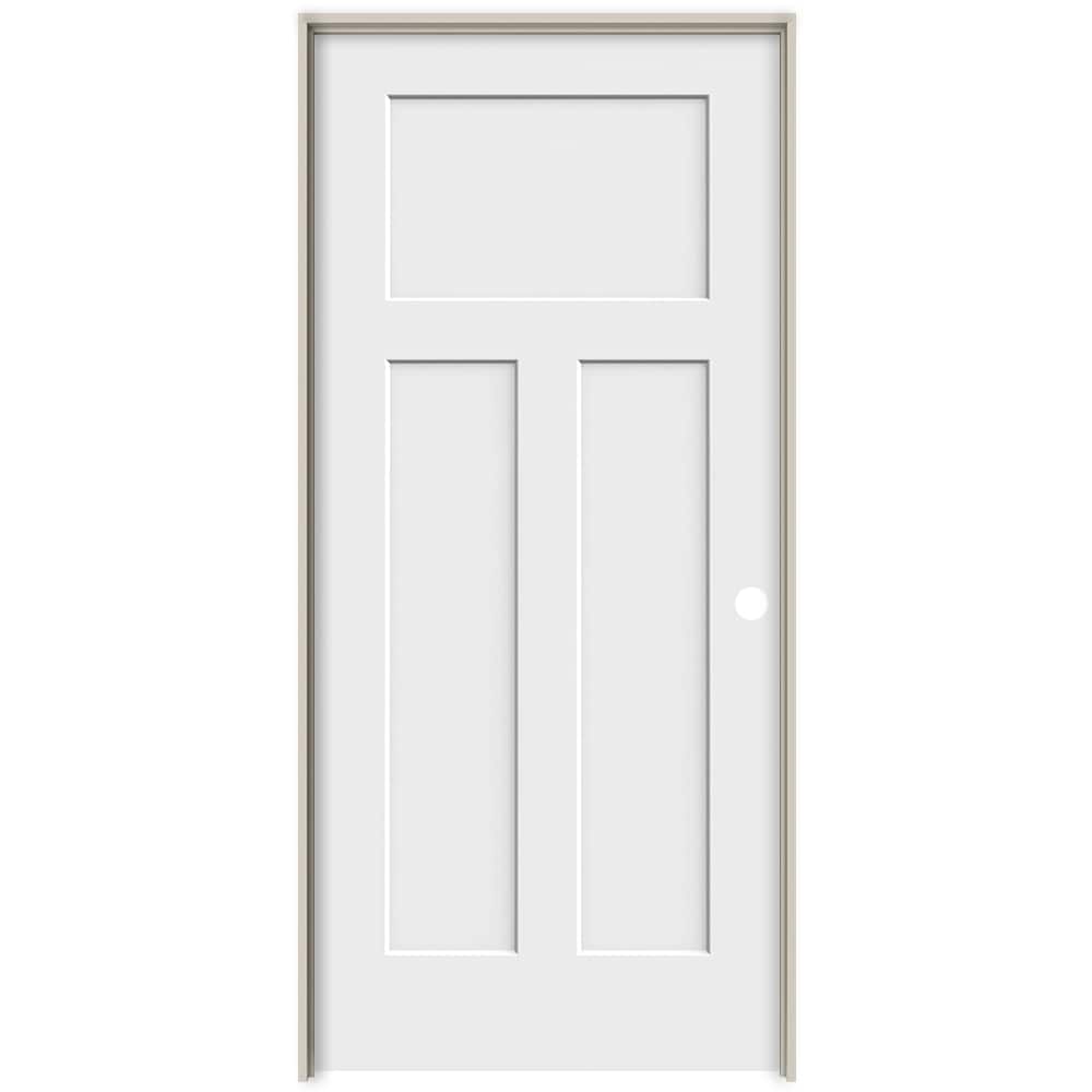 JELD-WEN LOWOLJW137100174 36-in x 80-in Modern White Hollow core 3-panel craftsman Left hand Smooth Prefinished Molded composite Flat Jamb Single Prehung Interior Door