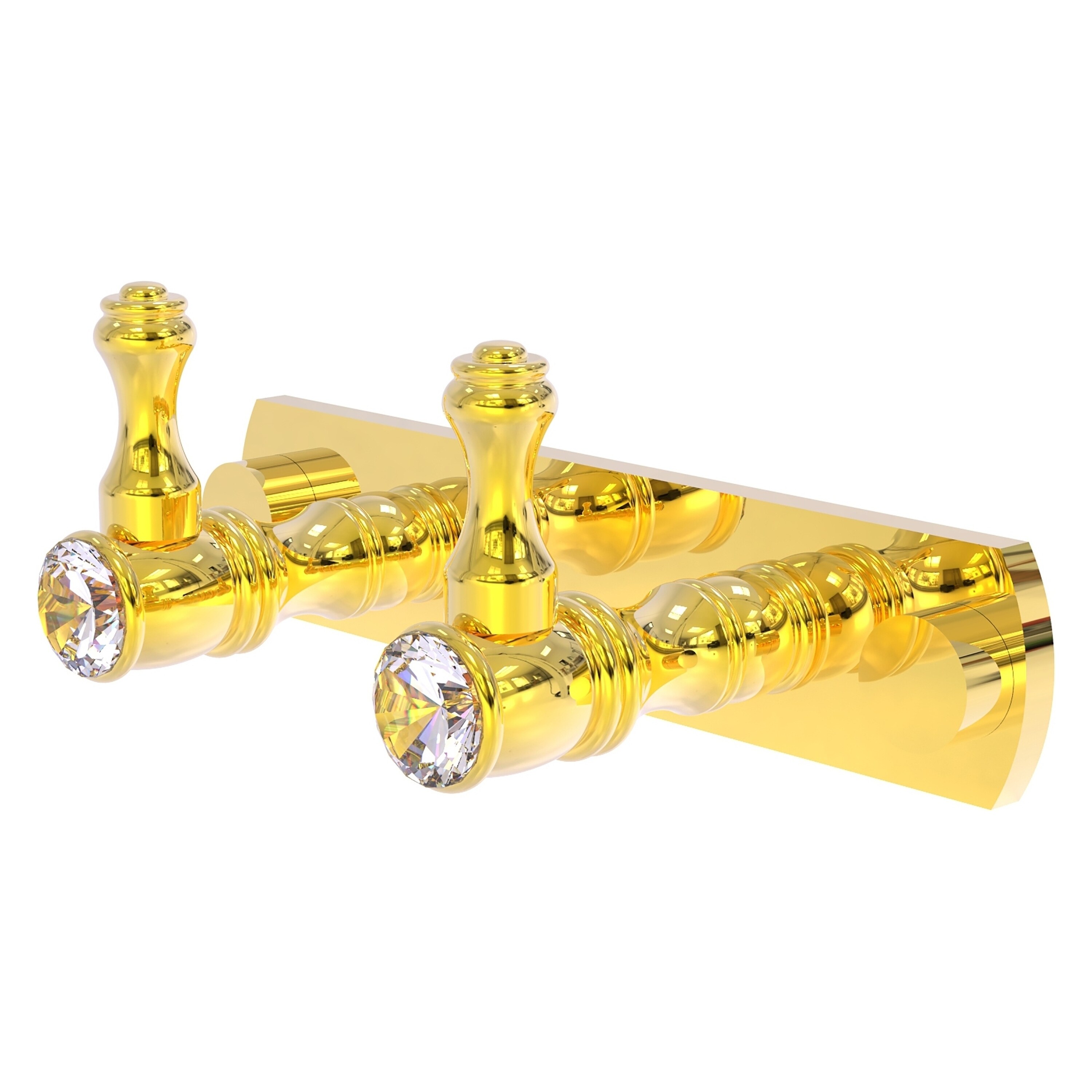 Allied Brass CC-20-2-PB Carolina Crystal Polished Brass Double -Hook Wall mount Towel Hook