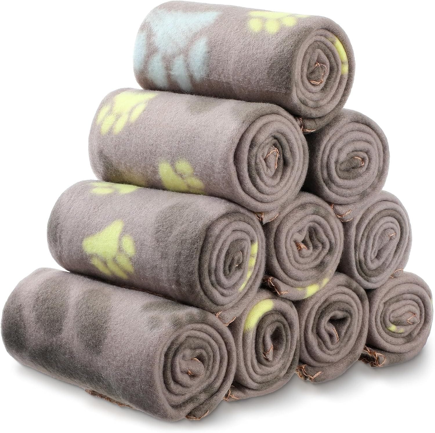 JUSHUA 10 Pieces Pet Blankets with Paw Print Dog Cat Fleece Blankets are Soft Warm Sleep Mat Pad Bed Cover for Kitten Puppy and Other Small Animals and they are 24 Inches by 28 Inches
