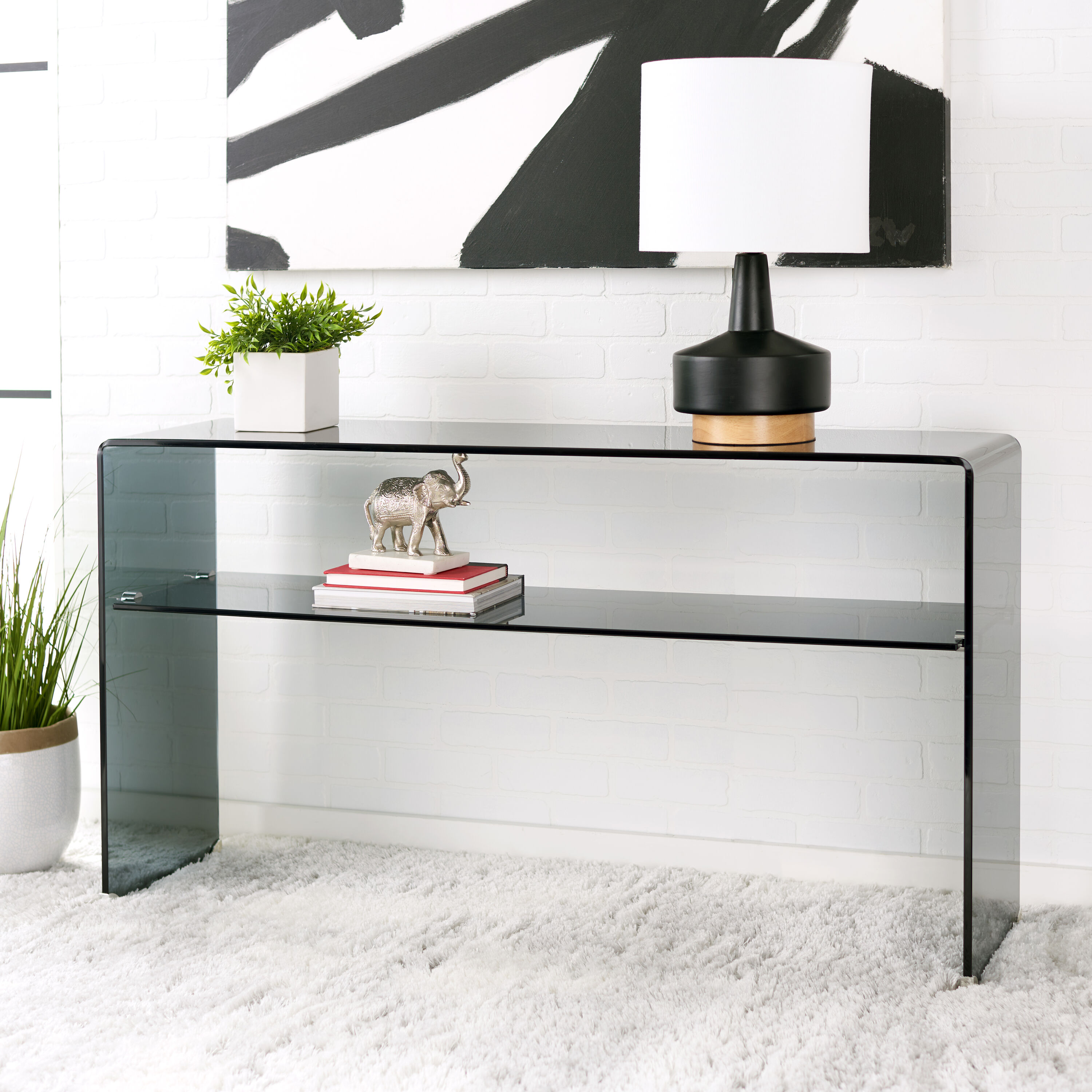 Safavieh CNS7302A Modern Glass 12 mm Tempered Gray Glass 53-in W x 29.5-in H Console table