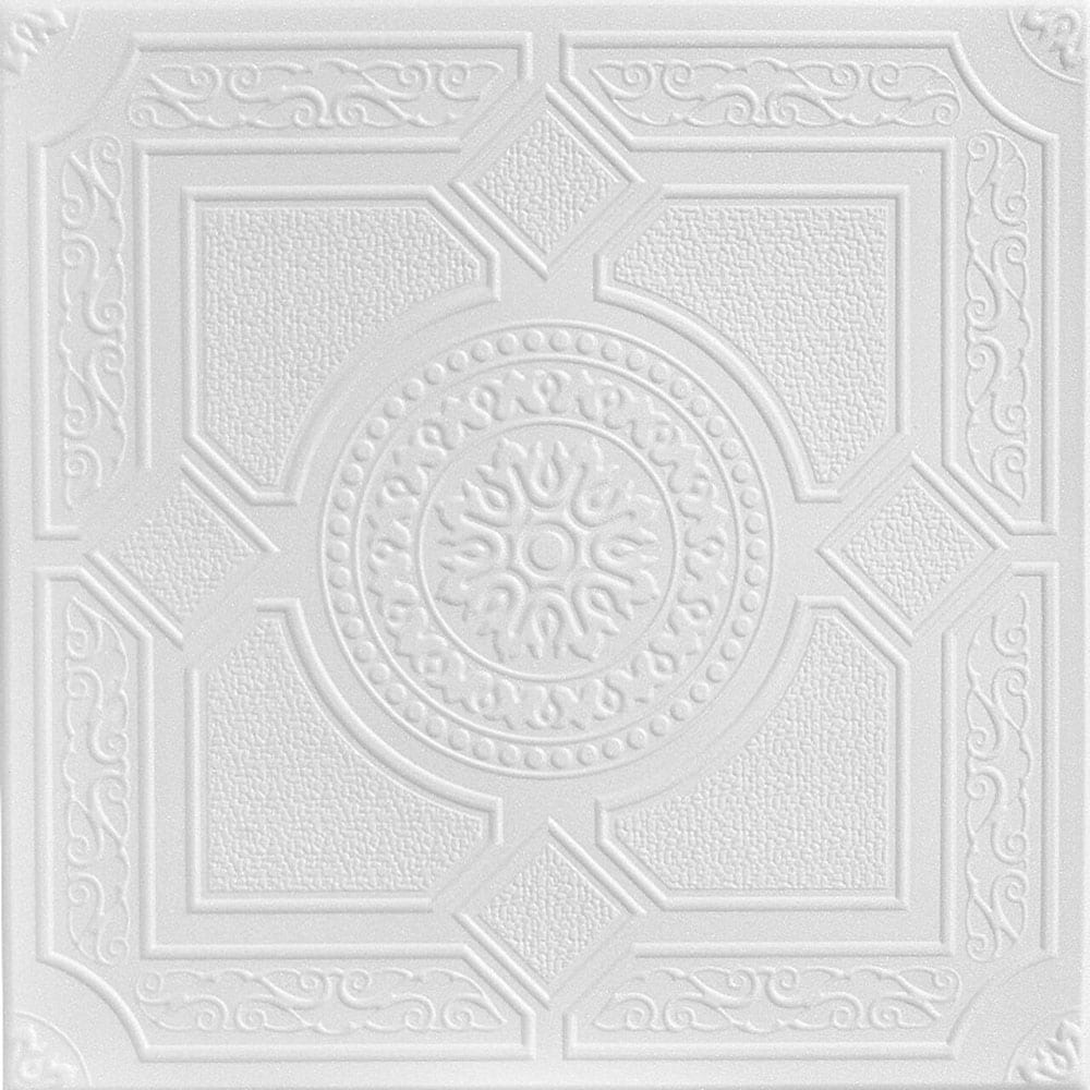 A La Maison Ceilings R30PW-8 1.67-ft x 1.67-ft Kensington Gardens Plain White Polystyrene Surface-mount Ceiling Tile ( 8 -Pack, 21.6-sq ft / Case )