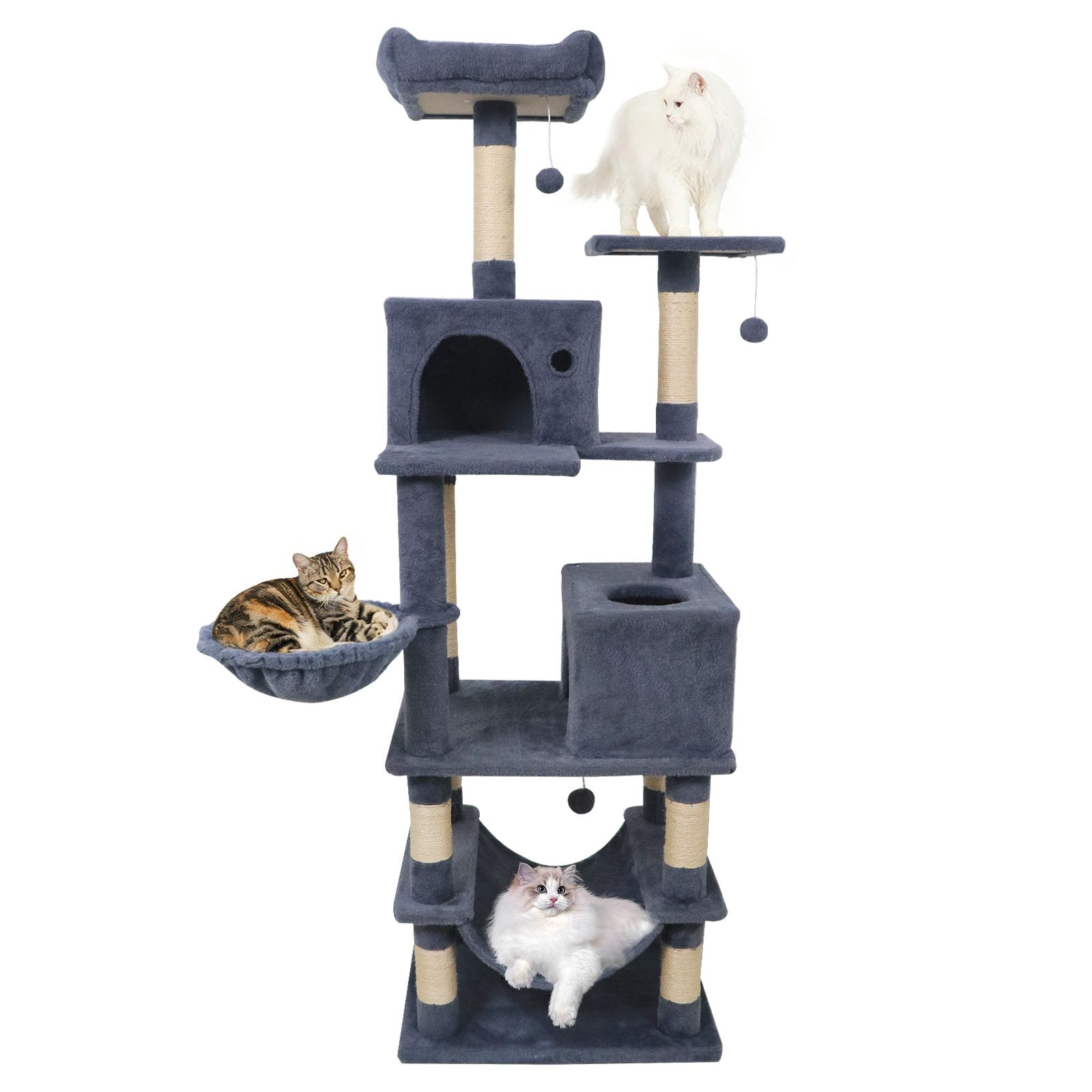 Slickblue Multi Level Cat Tree with 2 Condos Hammock Basket and Scratching Posts for Apartments or Living Rooms - Available in Multiple Color