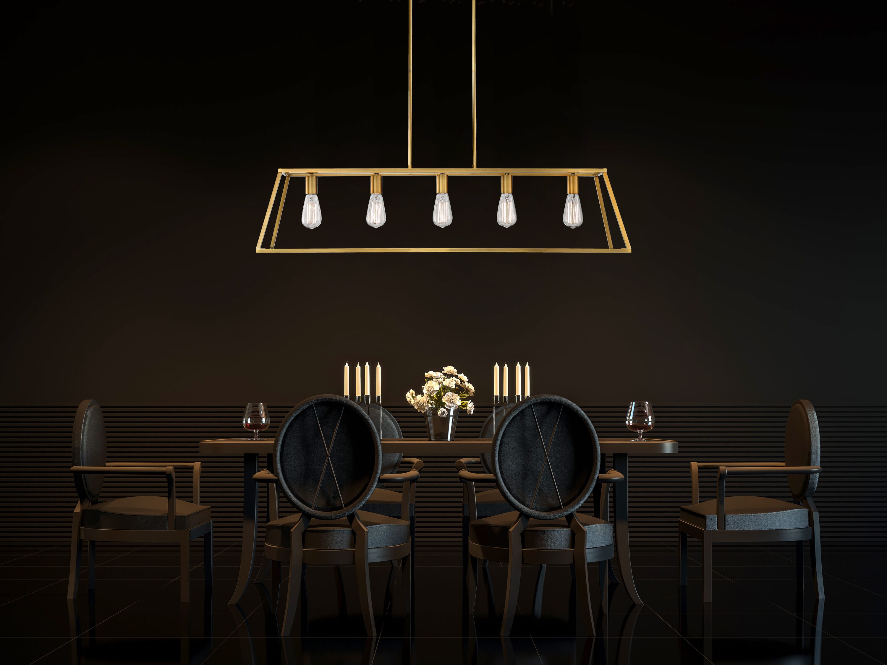 Denton Warm Brass Geometric 5-Light Linear Chandelier