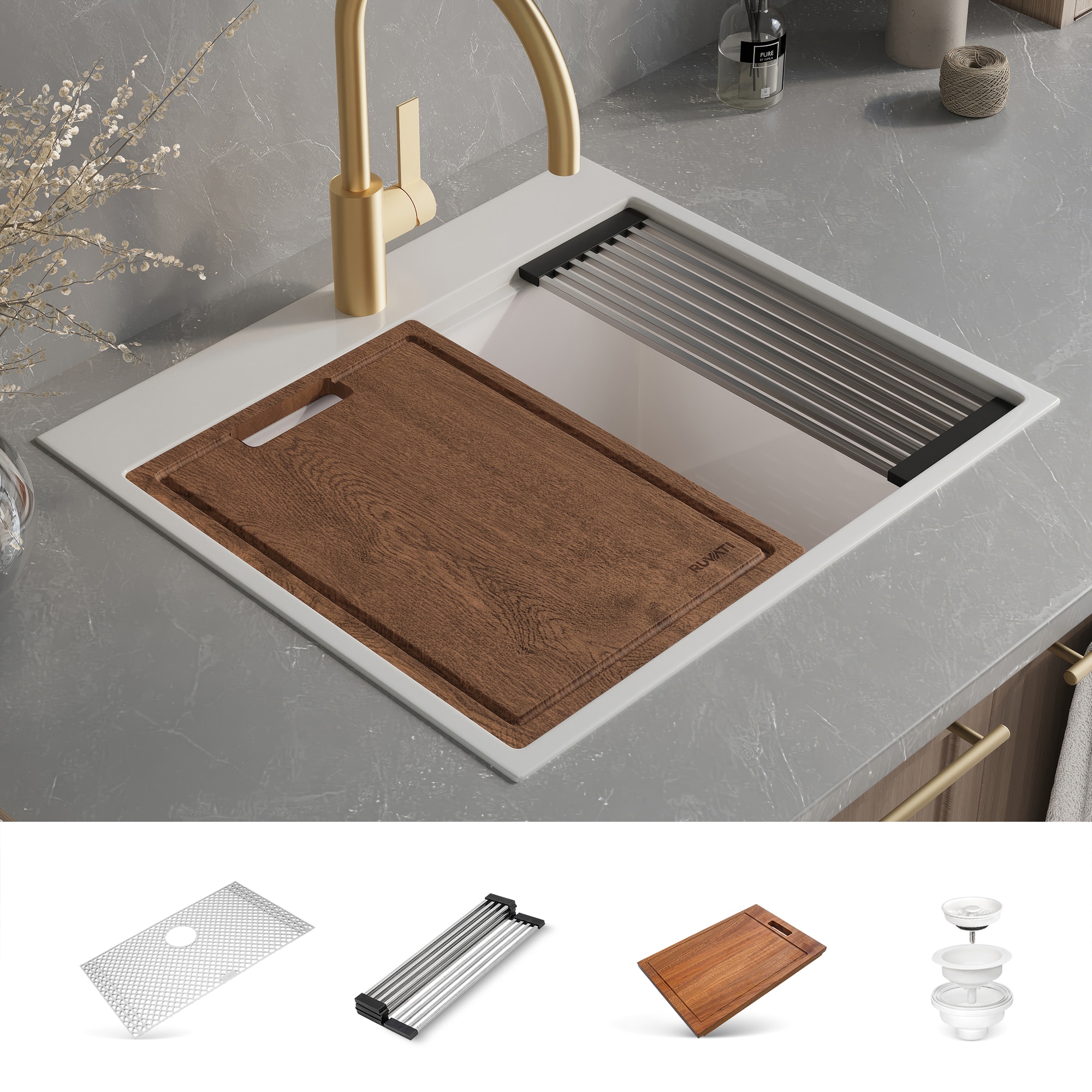 Ruvati RVG1321WB epiRock Drop-in 25-in x 22-in Composite Single bowl Workstation Kitchen Sink