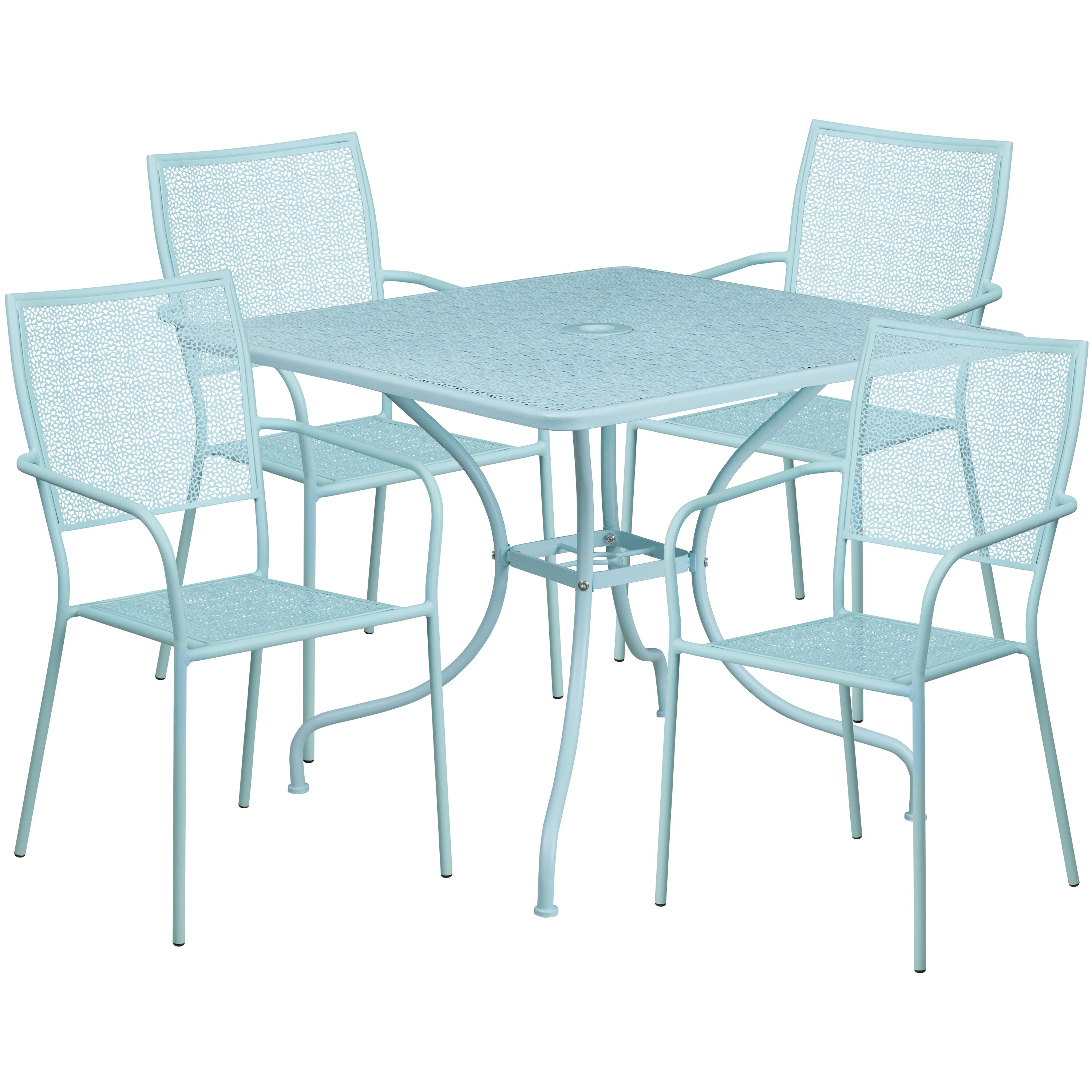 Flash Furniture 889142079026 Oia Commercial Grade 35.5-in Square Sky Blue Indoor-Outdoor Steel Patio Table Set with 4 Square Back Chairs