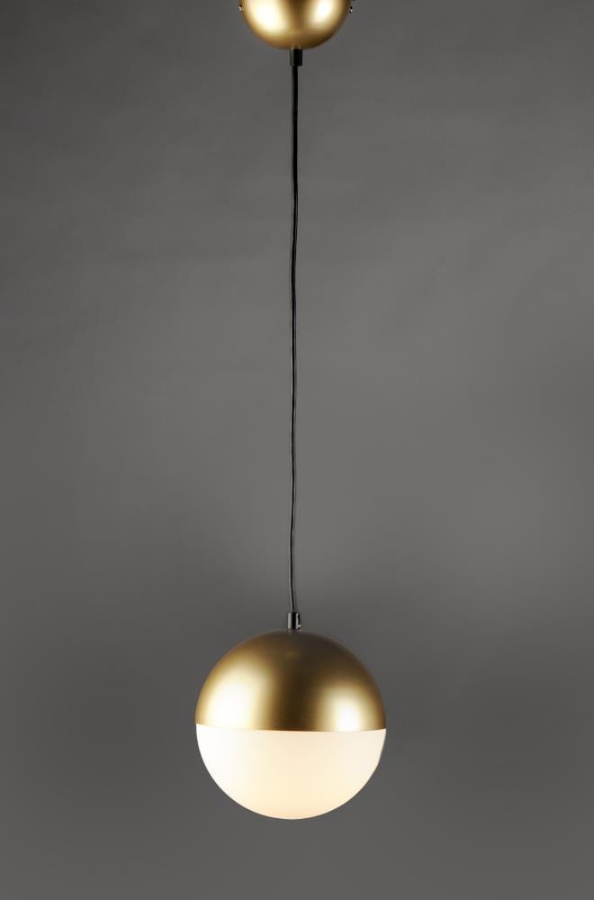 Half Moon Adjustable LED Pendant in Metallic Gold with Satin White Glass