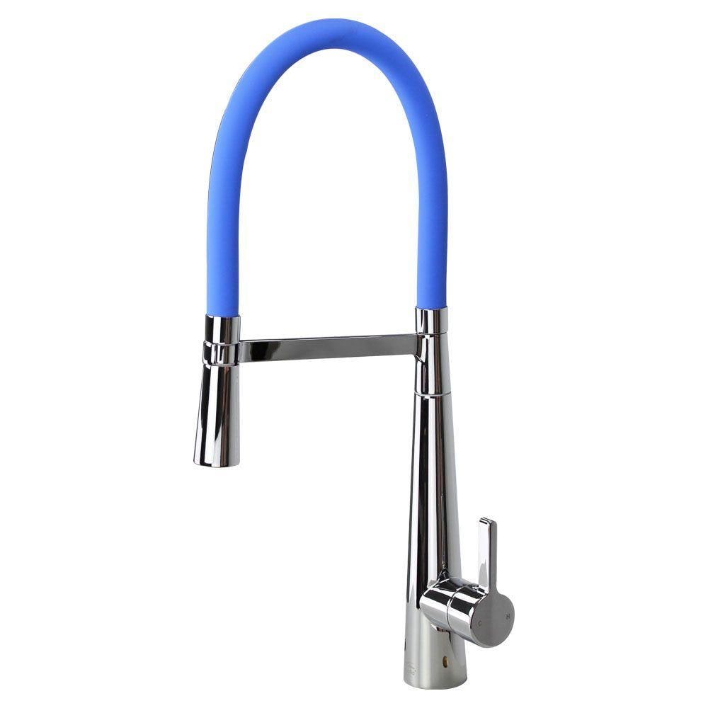 Transolid T3560-PC-BL Bell'arte Polished Chrome/Blue Double Handle Deck-mount Kitchen Faucet with Sprayer