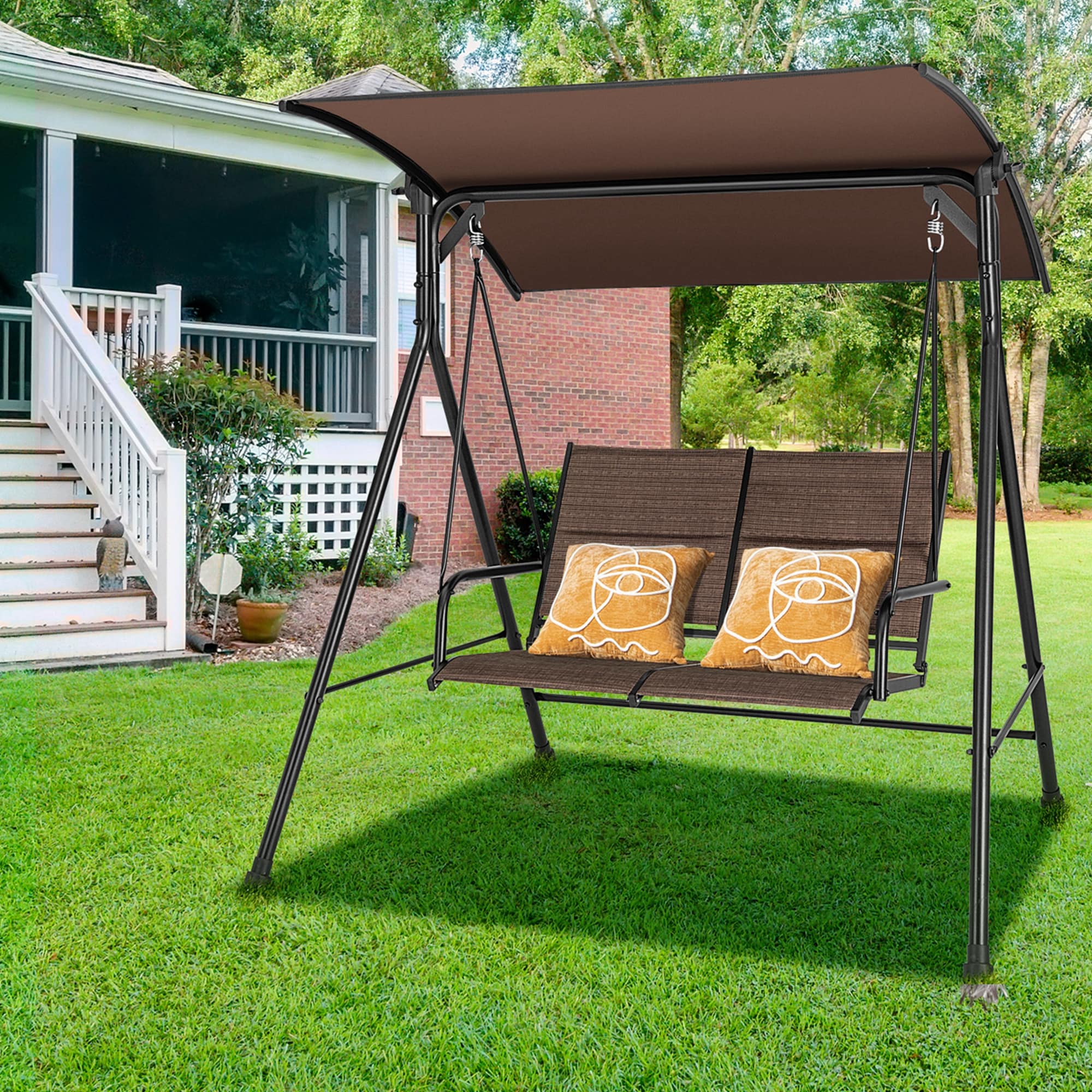 Costway 2-person Brown Iron Outdoor Glider LWS00106 at Lowes.com