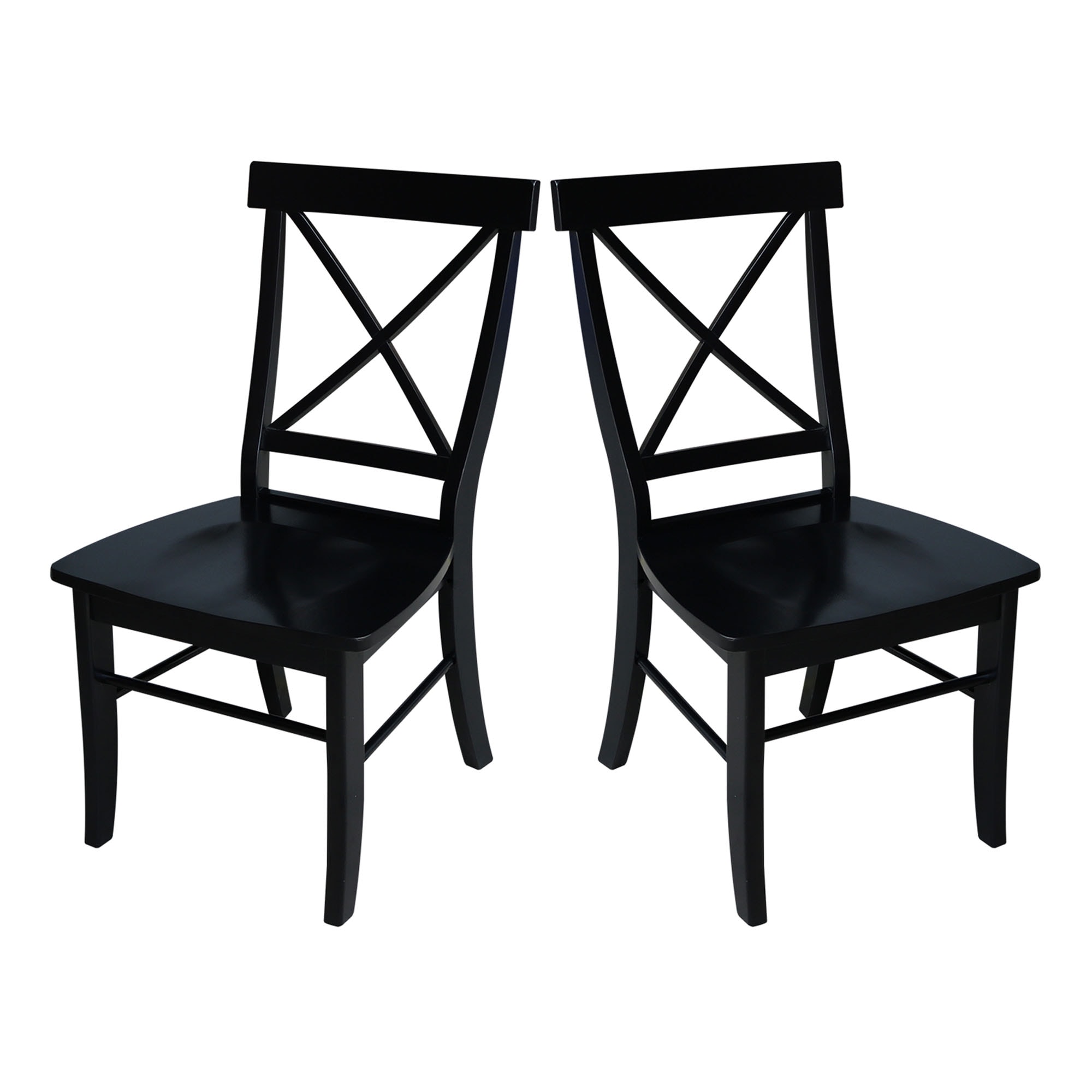 Elegant High-Back Cross Solid Parawood Side Chair in Black - Set of 2