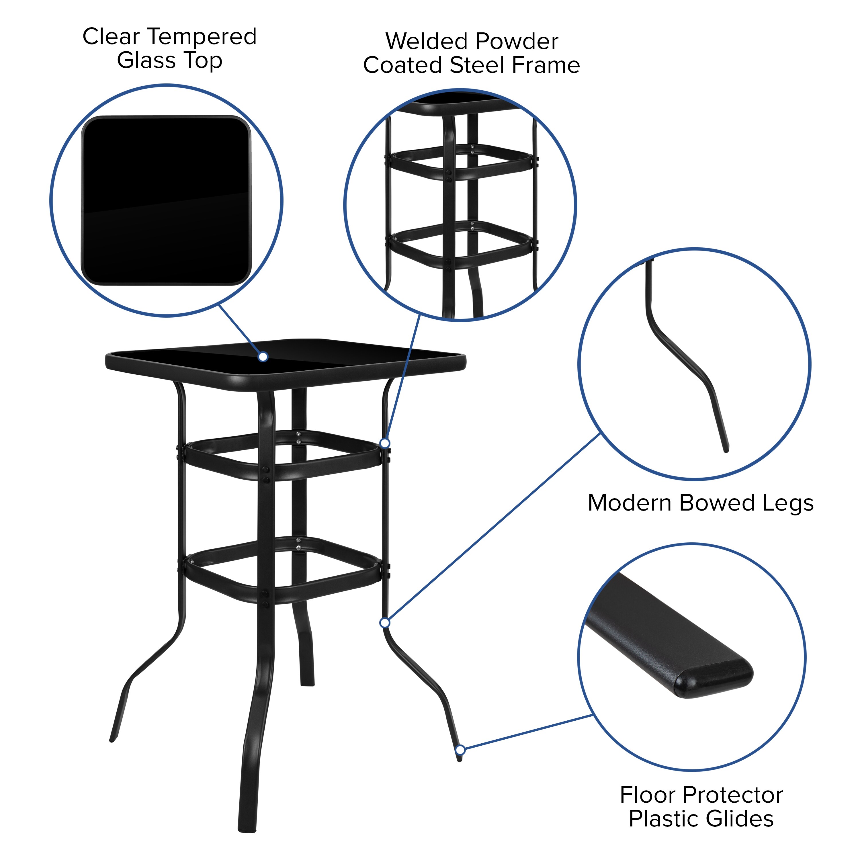 Gray 4-Person Steel and Glass Outdoor Bistro Set