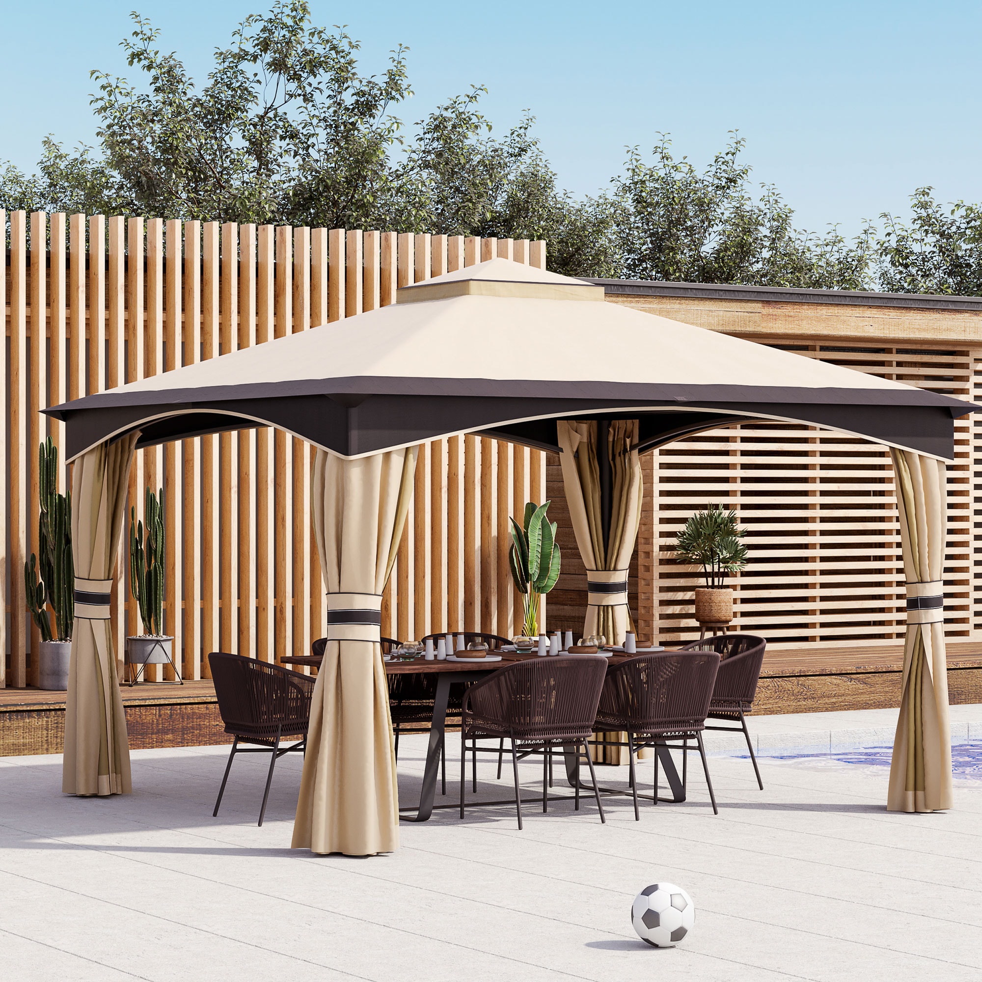 ToolCat BZ2-21-PW 10-ft x 12-ft Beige+Brown Gazebo with Soft Top Roof