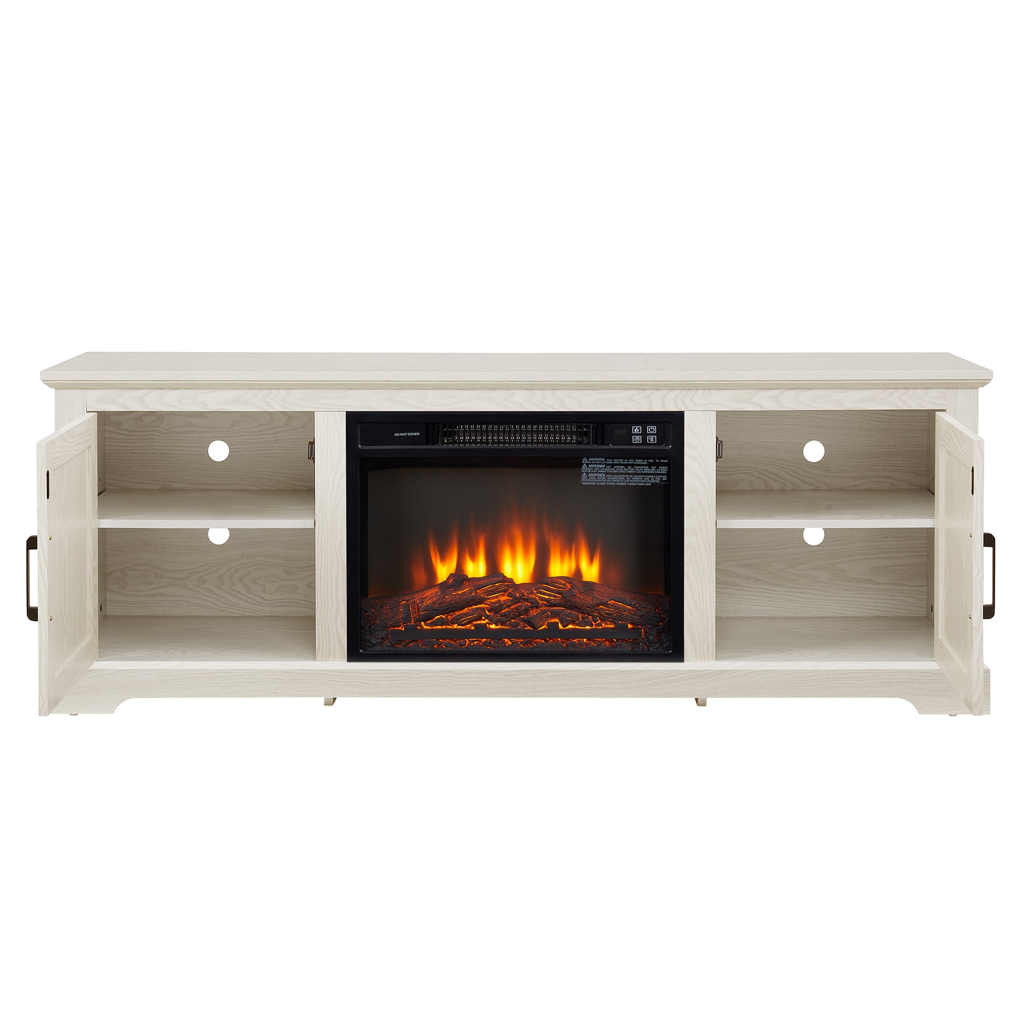SINOFURN SYC160012BG 65-Inches W Off-White TV Stand with LED Corner or flat wall Electric Fireplace
