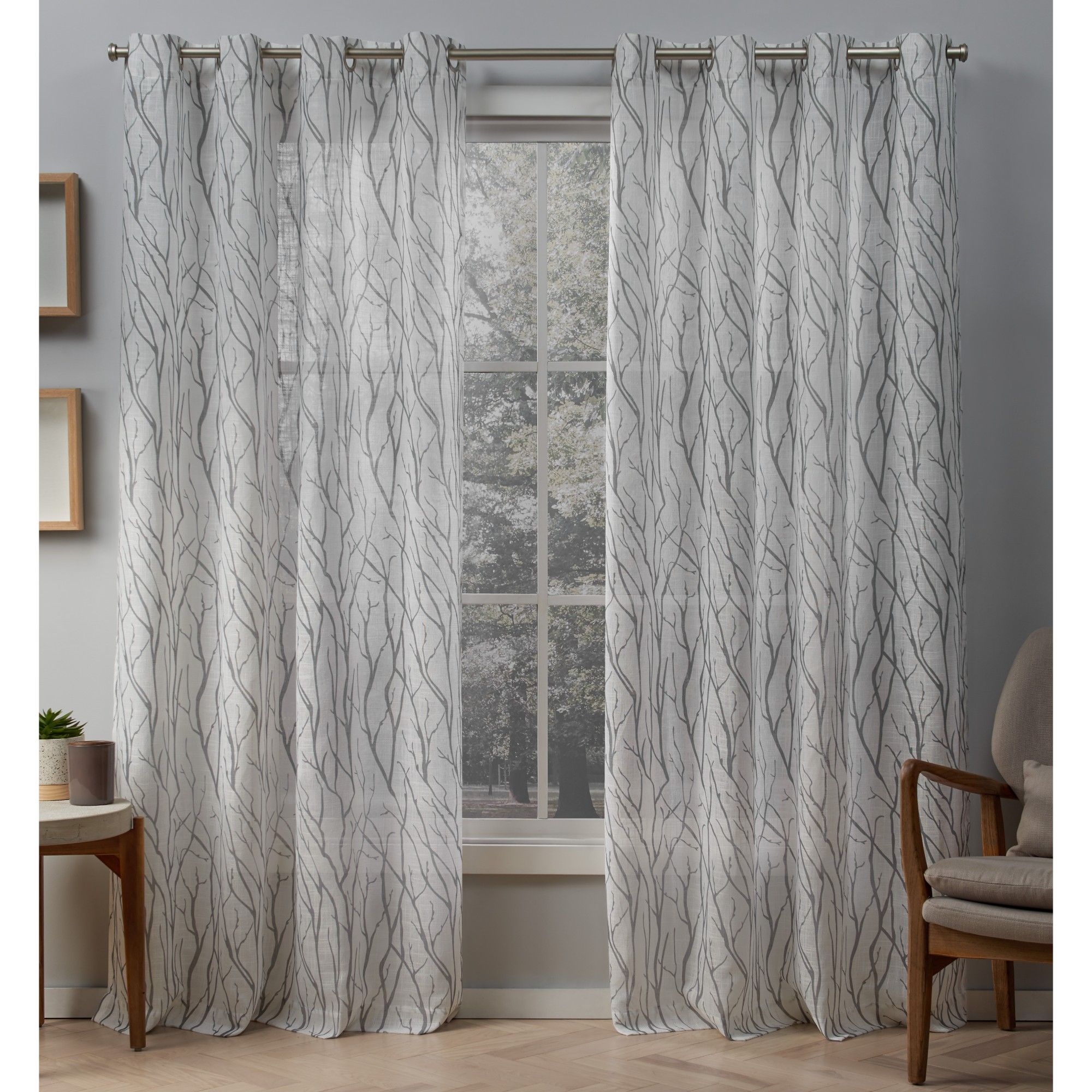 Exclusive Home EH8072-03 2-96G 96-Inches Dove grey Floral Light filtering Grommet Curtain panel pair