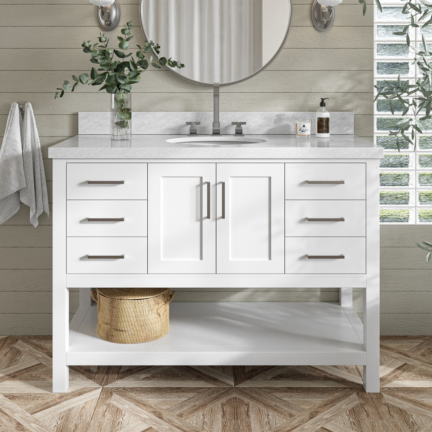 ARIEL S049SCWOVOWHT Magnolia 49-in White Undermount Single sink Bathroom Vanity with Carrara White Marble Marble Top