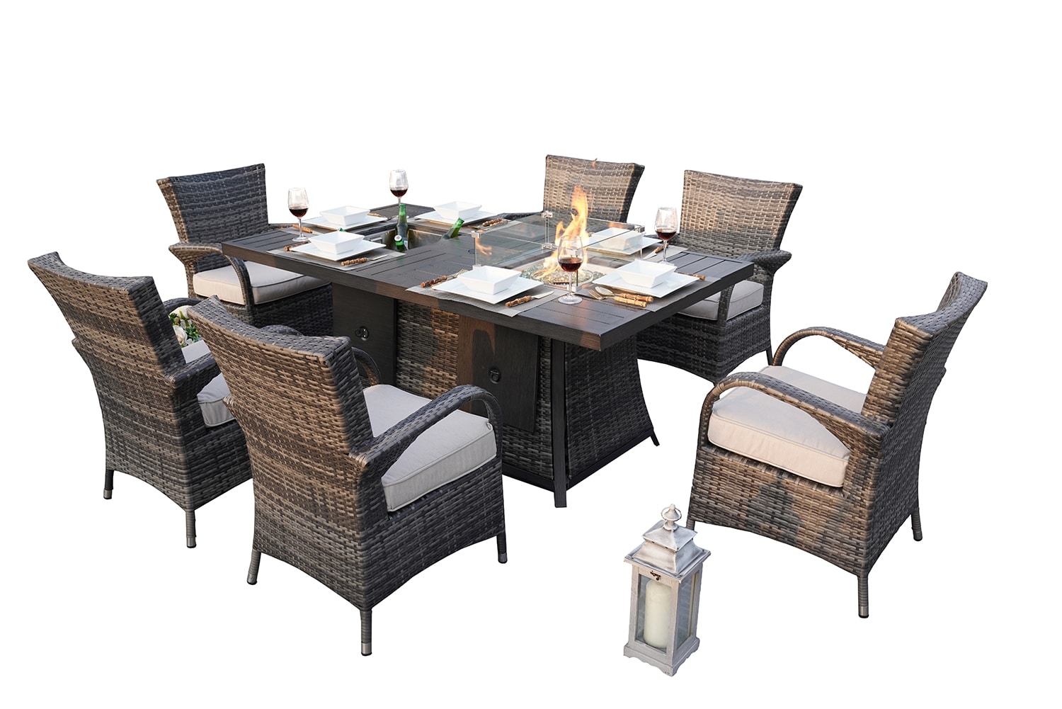 Direct Wicker DWG-1106FI1122-GR 7 -Piece Wicker Patio Conversation Set with Gray Cushions