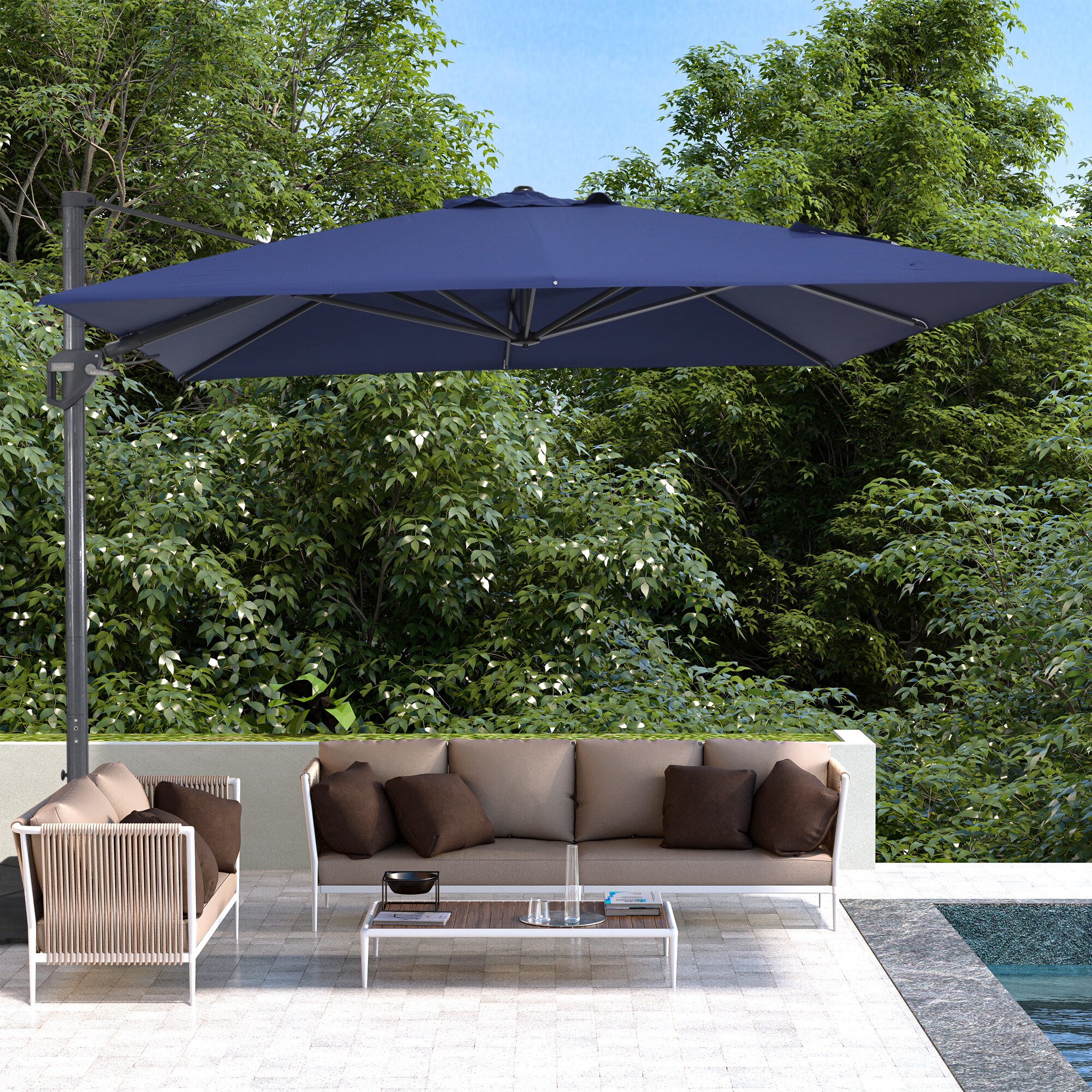 CASAINC 11ft Navy Blue Cantilever Patio Umbrella in the Patio