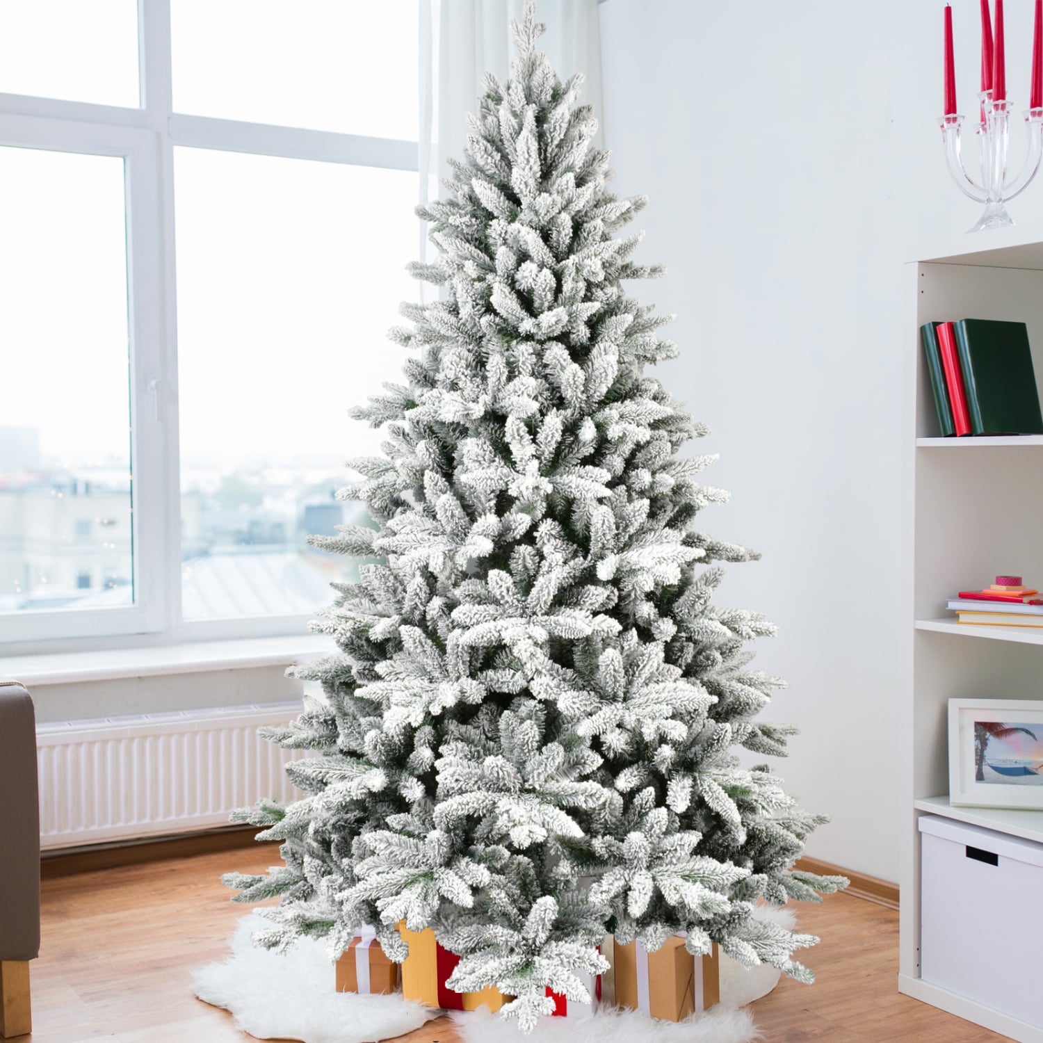 Streamdale Furniture Streamdale 6ft Flocked Christmas Tree with 1100 Tips Realistic Snowy Hinged Tree