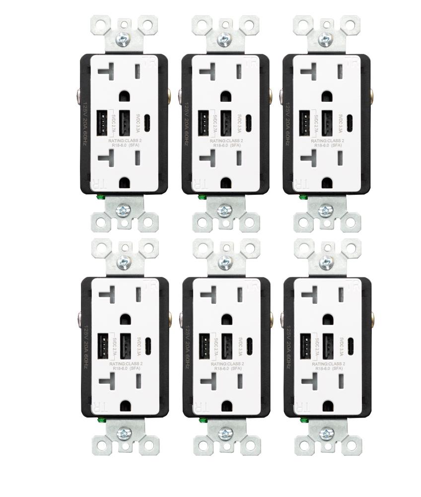 Utilitech 20-Amp Tamper Resistant Residential Decorator USB Outlet, White (6-Pack) R1820D60AAC-WH6 Uae Electronic uaeelectronic.com