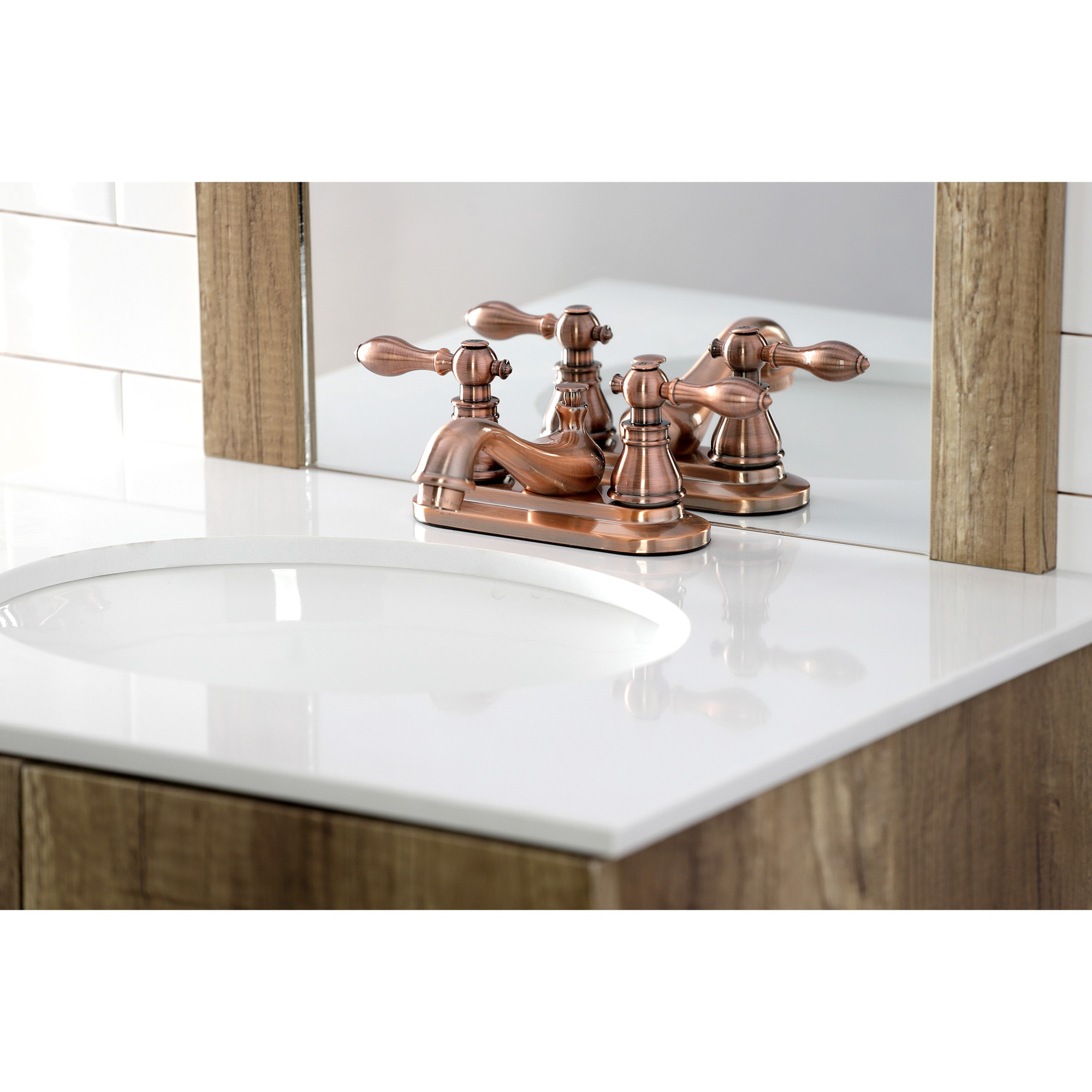 Kingston Brass WLKB606ACL American Classic Antique copper 4-in centerset 2-handle Low-arc Residential Handle Bathroom Sink Faucet with Drain