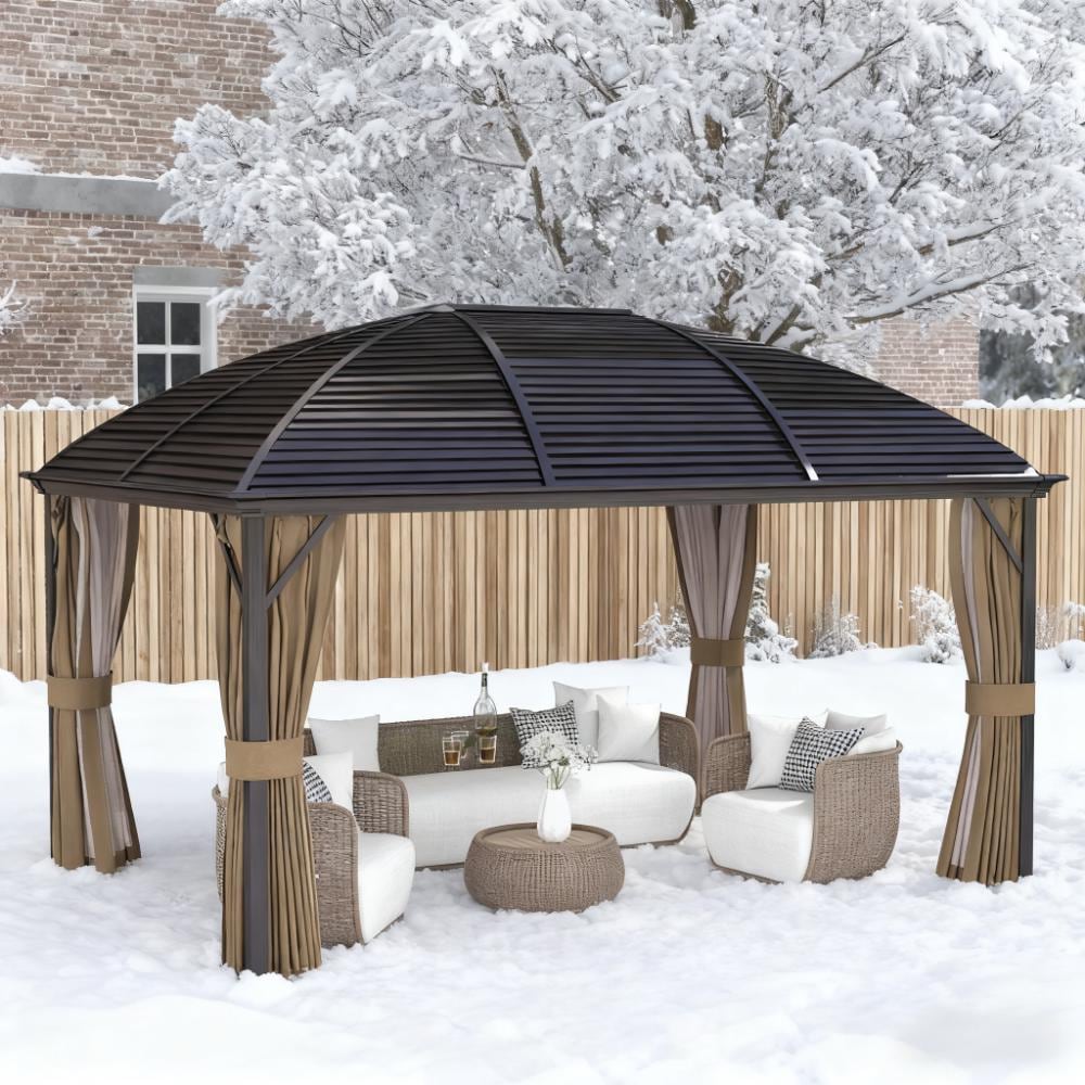 LOVMOR SF-J-T3971S00072 164.5in L x 116.25in W x 110.25in H Gazebo with Curtains Pavilion with Steel Roof Ceiling Hook