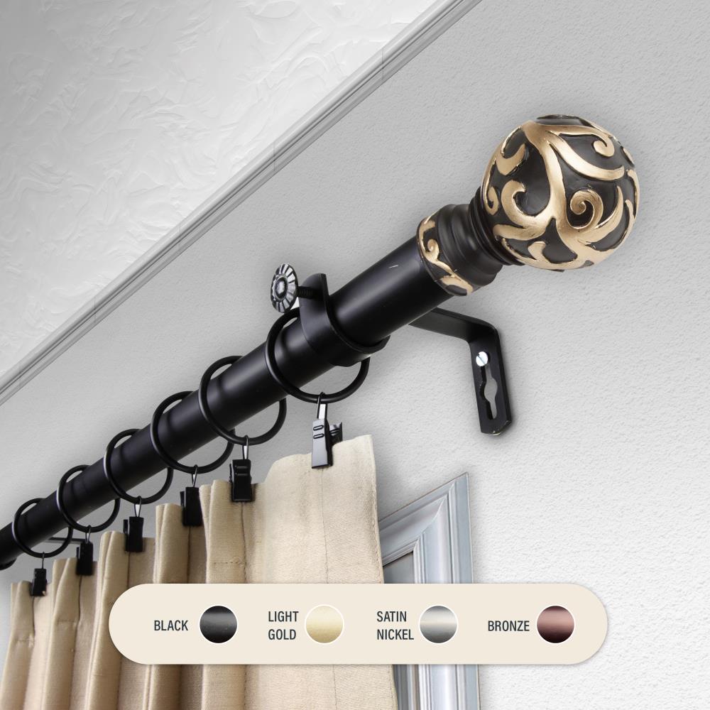 Hart & Harlow L100-47-662 1-in Antonia 66-in to 120-in Black Steel Single curtain rod with Finials