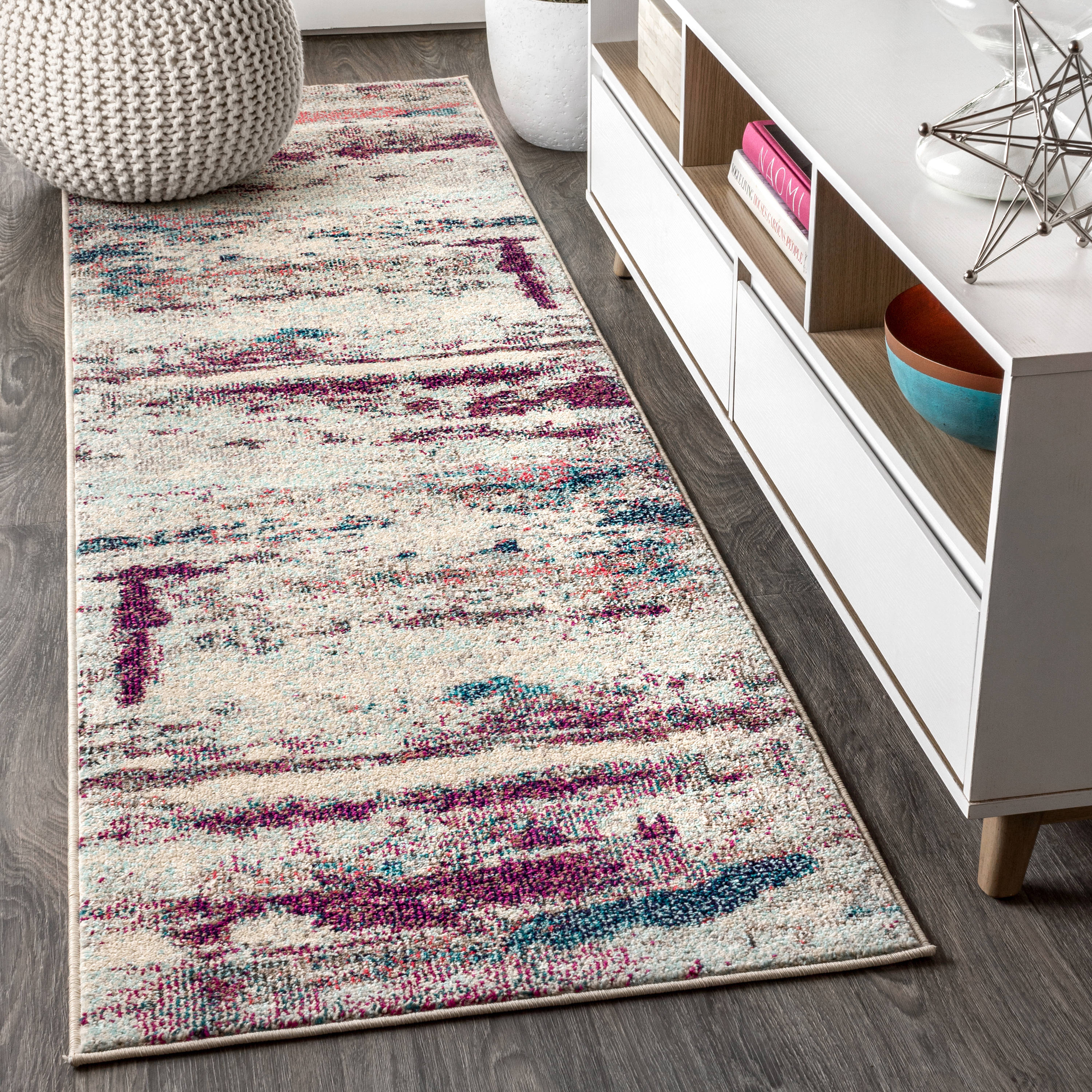 JONATHAN  Y CTP102A-28 Contemporary POP 2 x 8 (ft) Loomed Polypropylene Cream/Pink Rectangular Indoor Abstract Bohemian/Eclectic Runner rug