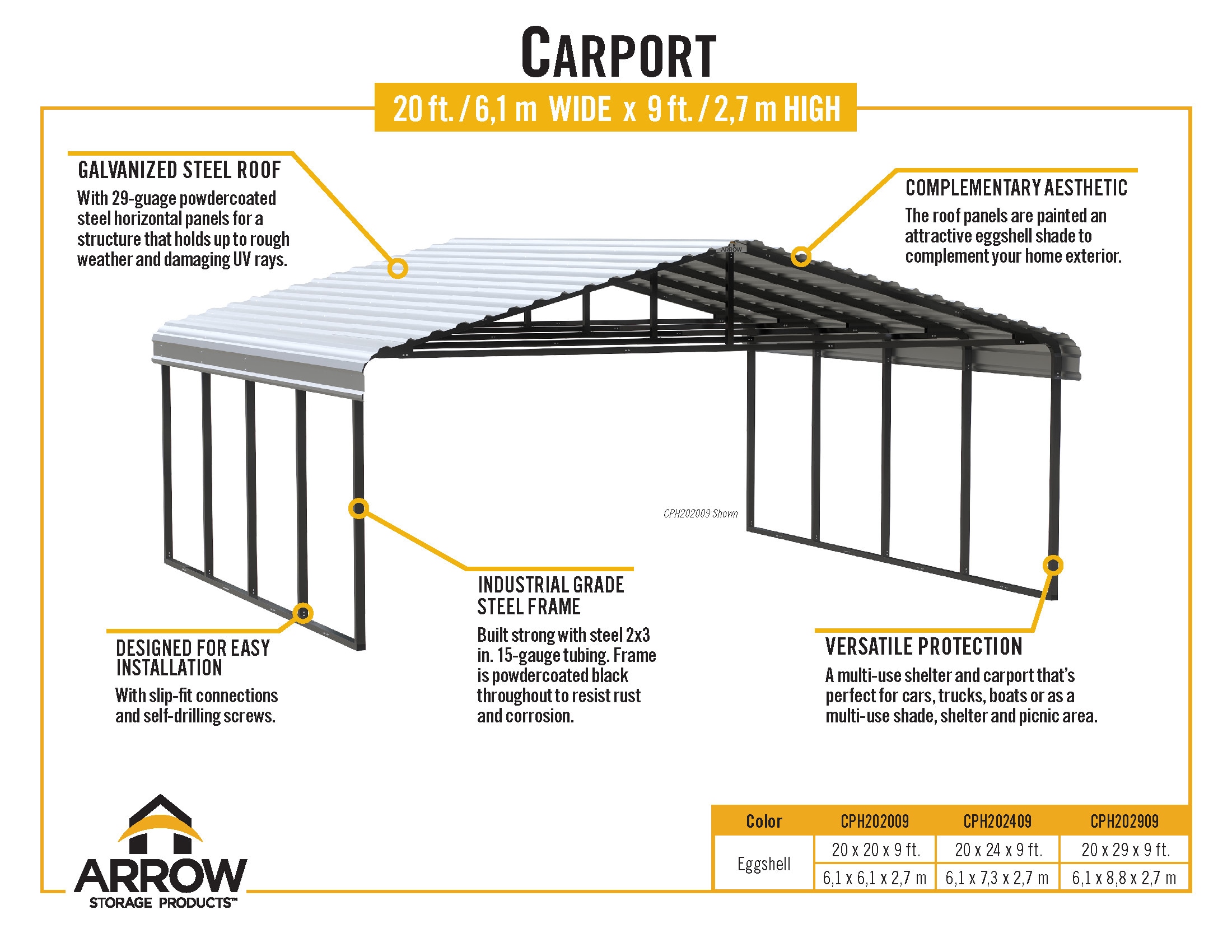 Arrow CPH202909 Carport-Covers - View #11