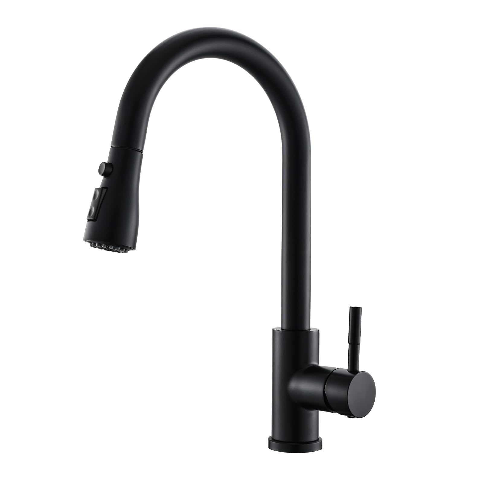 Anqtovp - Black Kitchen Faucet with Pull Down Sprayer Single Hole Stainless Steel Modern Sink Fa...