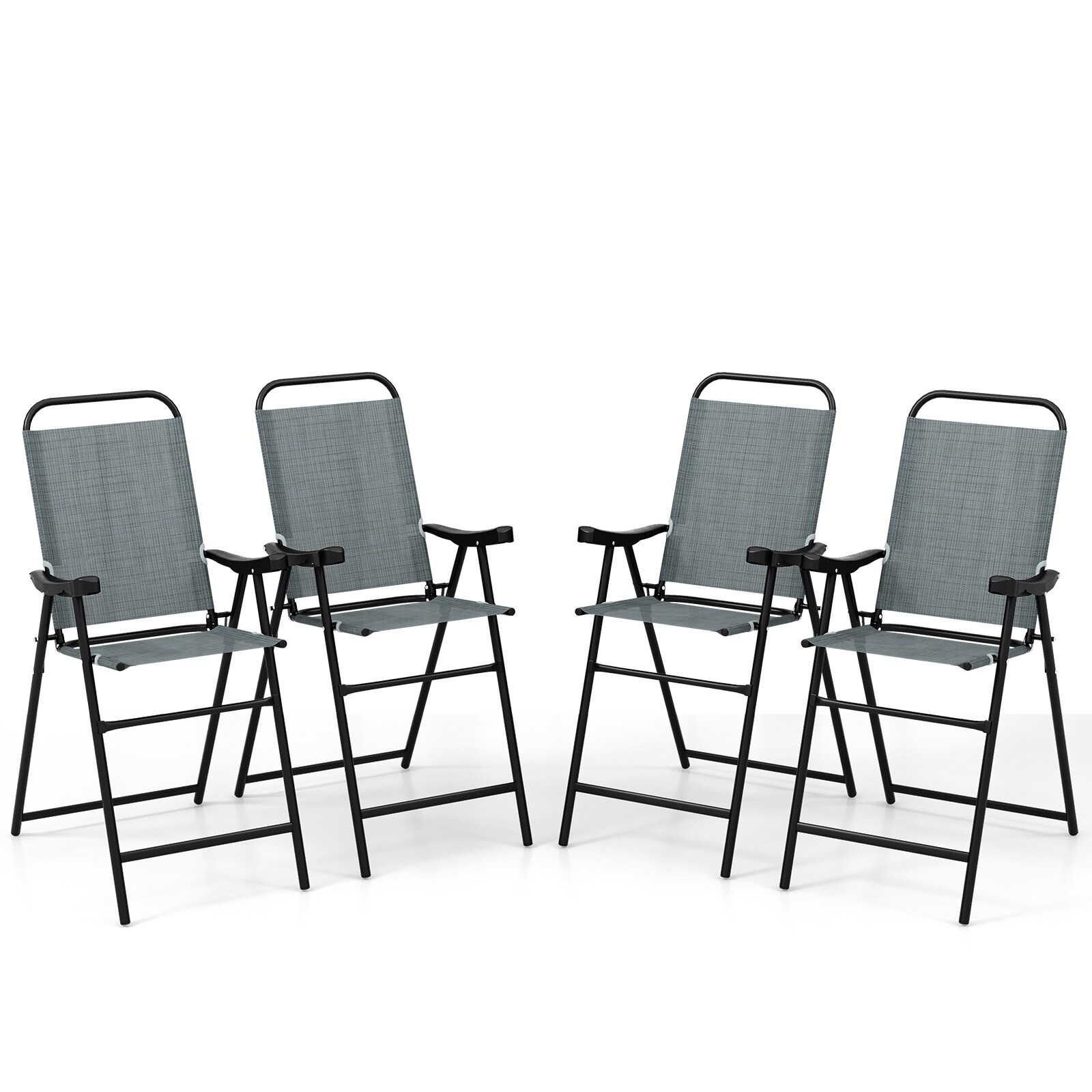 Volenca 4-Piece Outdoor Folding Steel Patio Bar Stool with Curved Armrests Fabric Seat and Triangle Frame