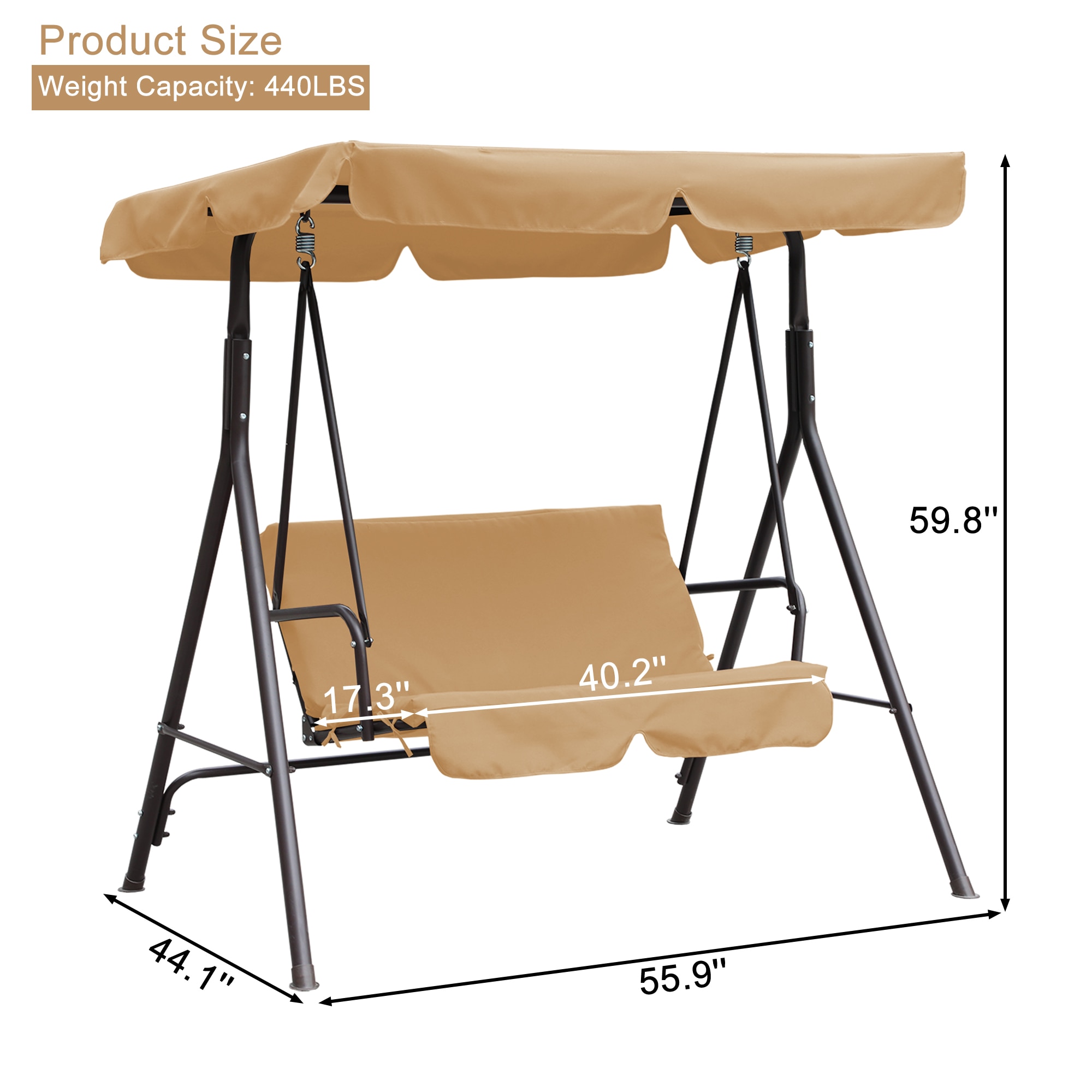 CASAINC WF-OP70493ZS-LA 2-person Beige Steel Outdoor Swing 2 -person Beige Steel Outdoor Swing