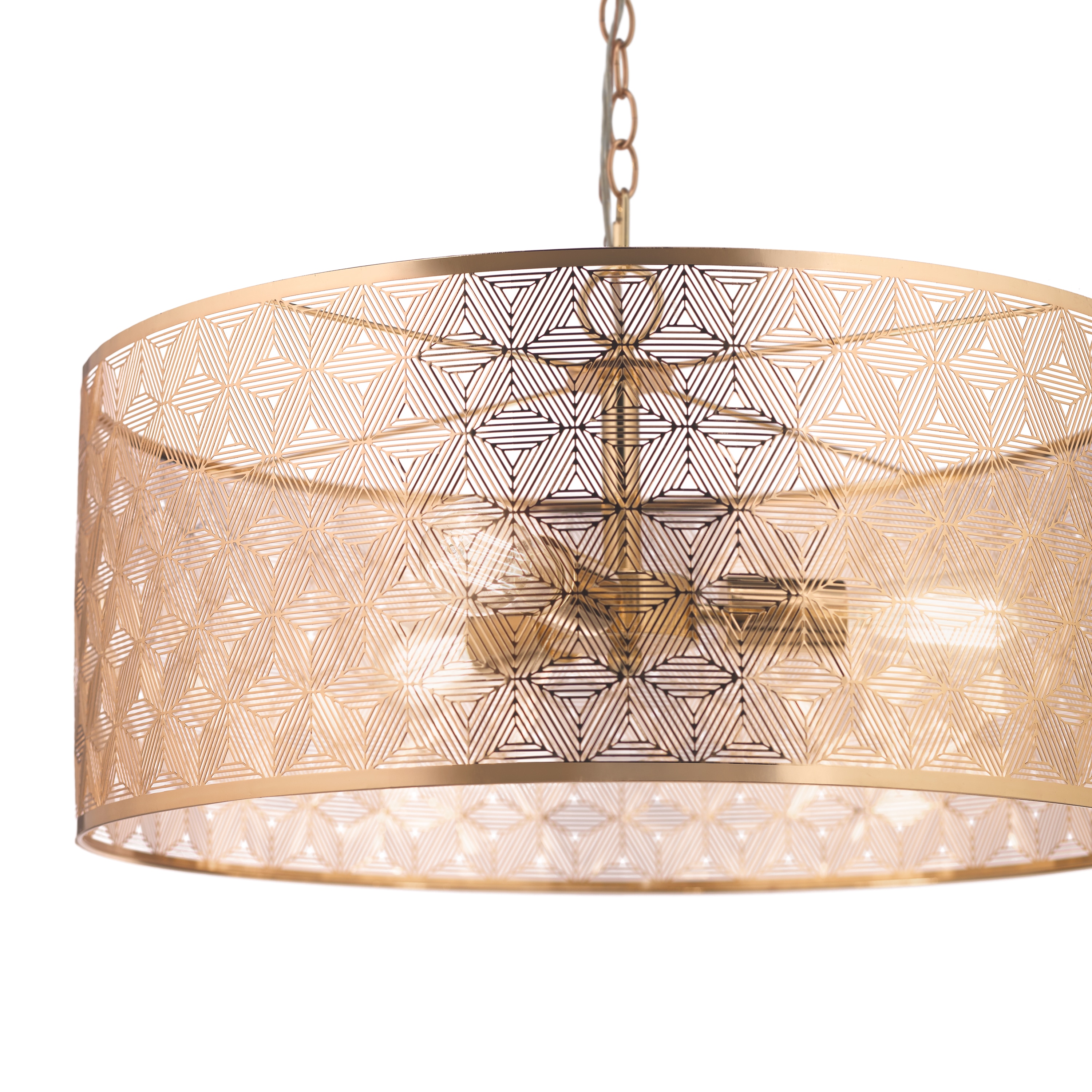 Elegant Polished Gold 25.5" Drum Chandelier with Geometric Cutouts