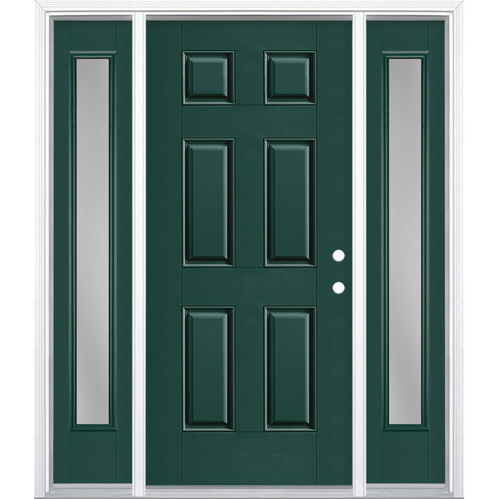 Masonite 1218383 60-in x 80-in x 4-9/16-in Fiberglass No glass Left-hand inswing Evergreen Painted Prehung Front Door with Sidelights with Brickmould Insulating core