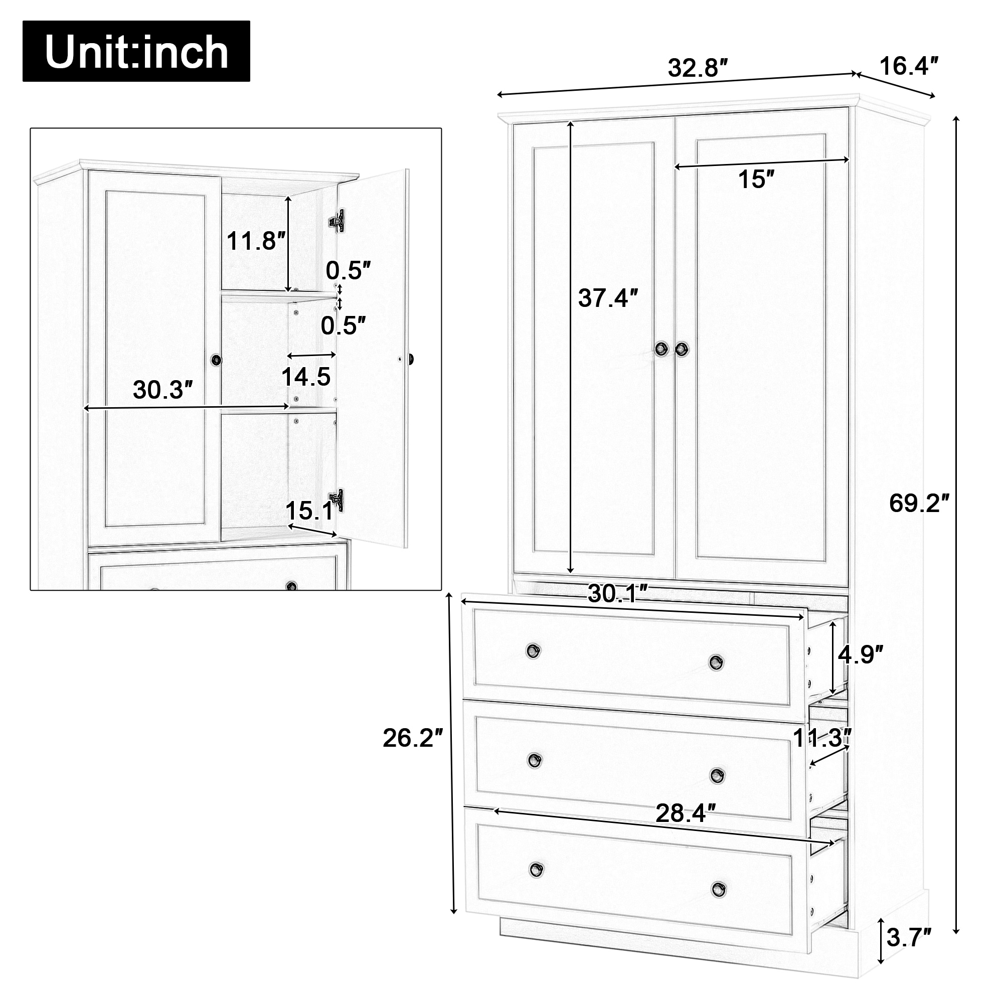 Hrinhom BA12-WHITE Linen-Cabinets - View #8