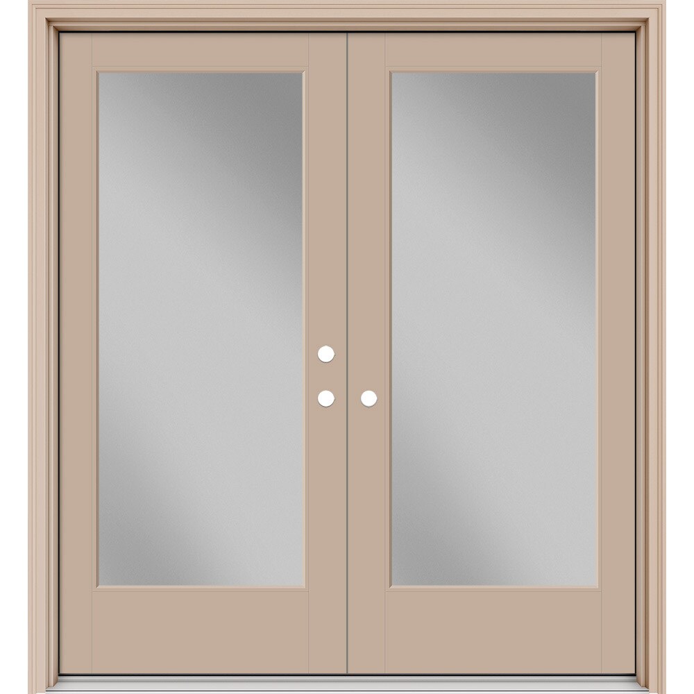 Masonite 630732 Performance Door System 72-in x 80-in x 4-9/16-in Fiberglass Full lite Left-hand inswing Sandy Shore Painted Prehung Double Front Door with Brickmould Insulating core
