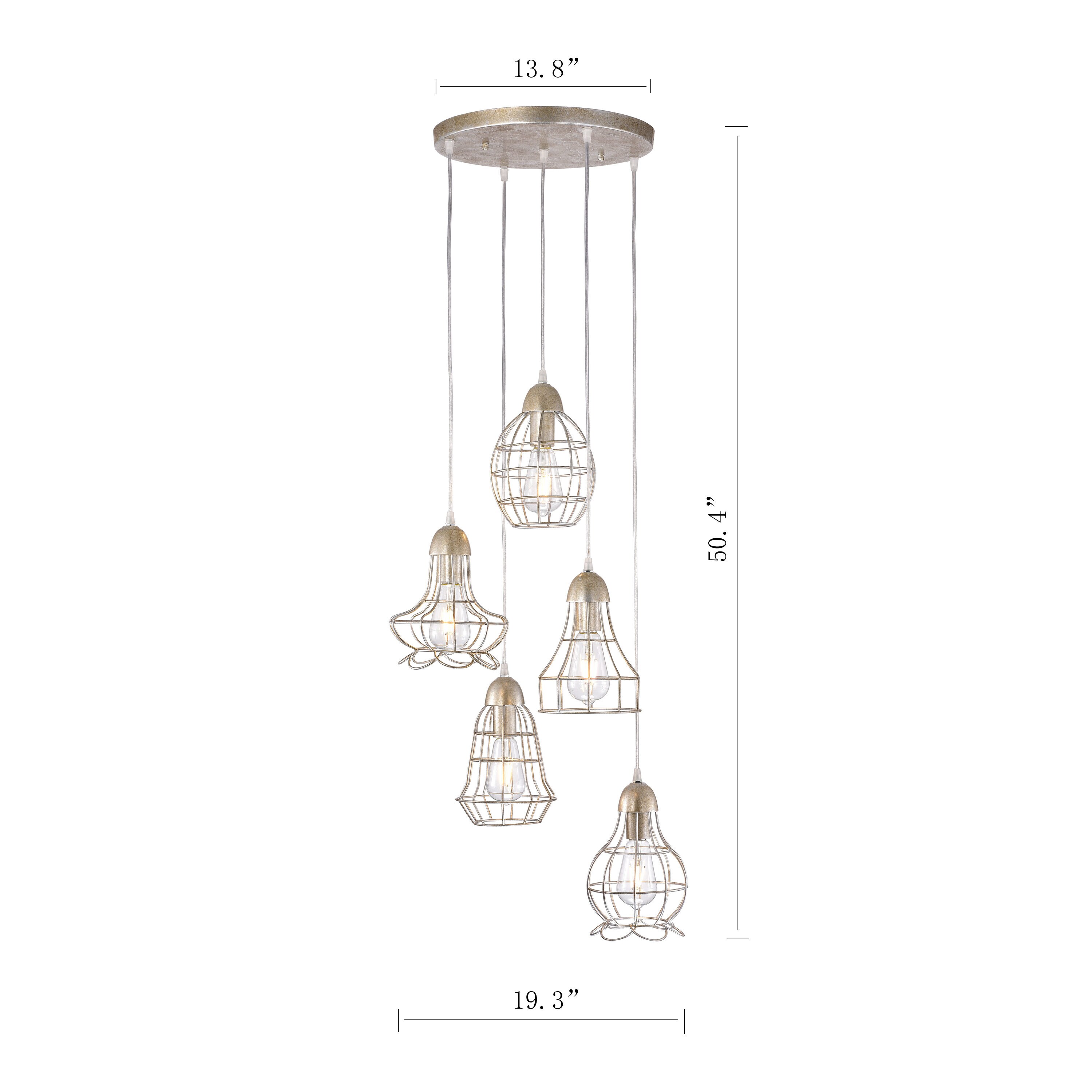 Aspen 50.4" Antique Silver 5-Light Cluster Pendant