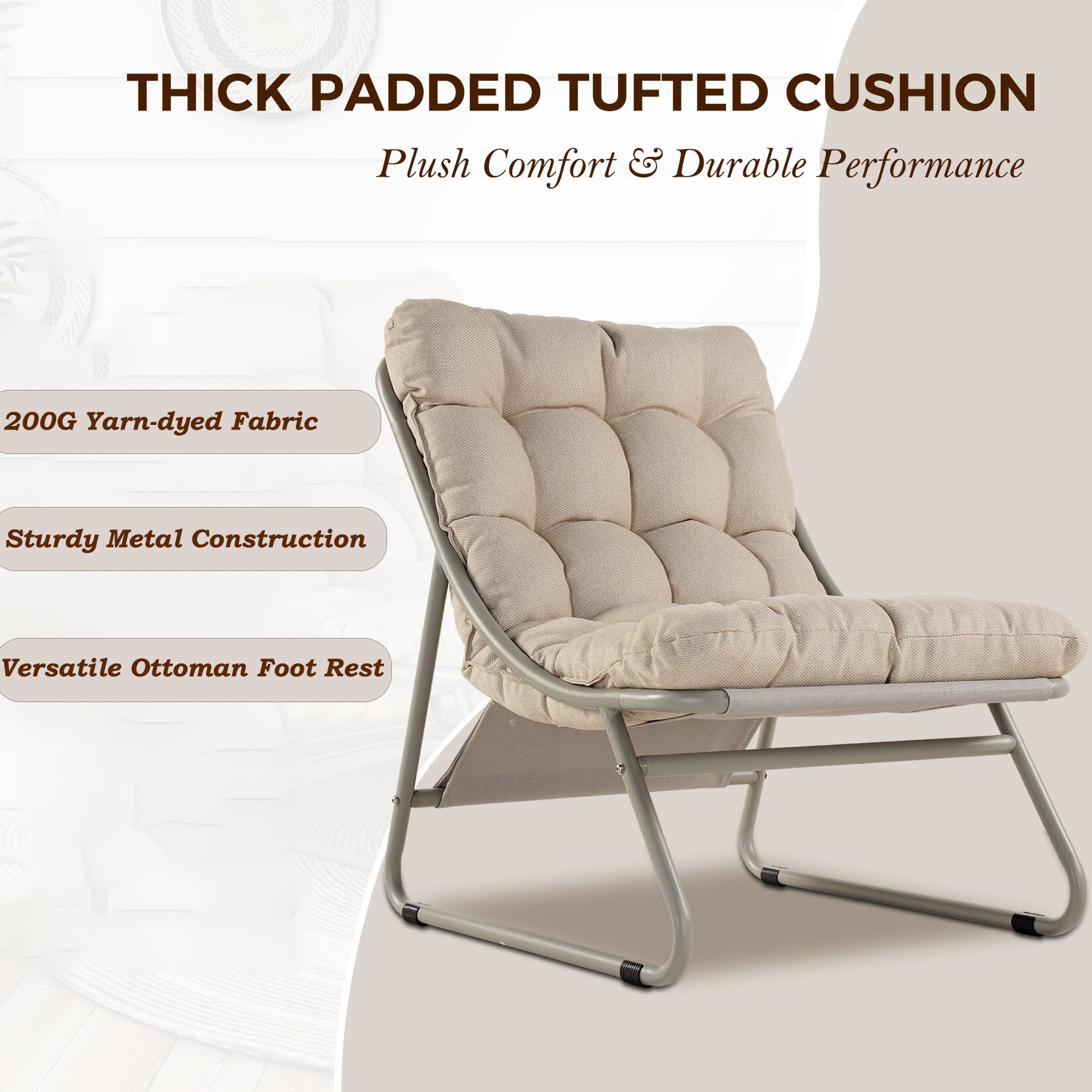 Upland Lounge Chair Champagne Gray Metal Frame Glider Chaise Lounge Chair with Light gray Cushioned Seat