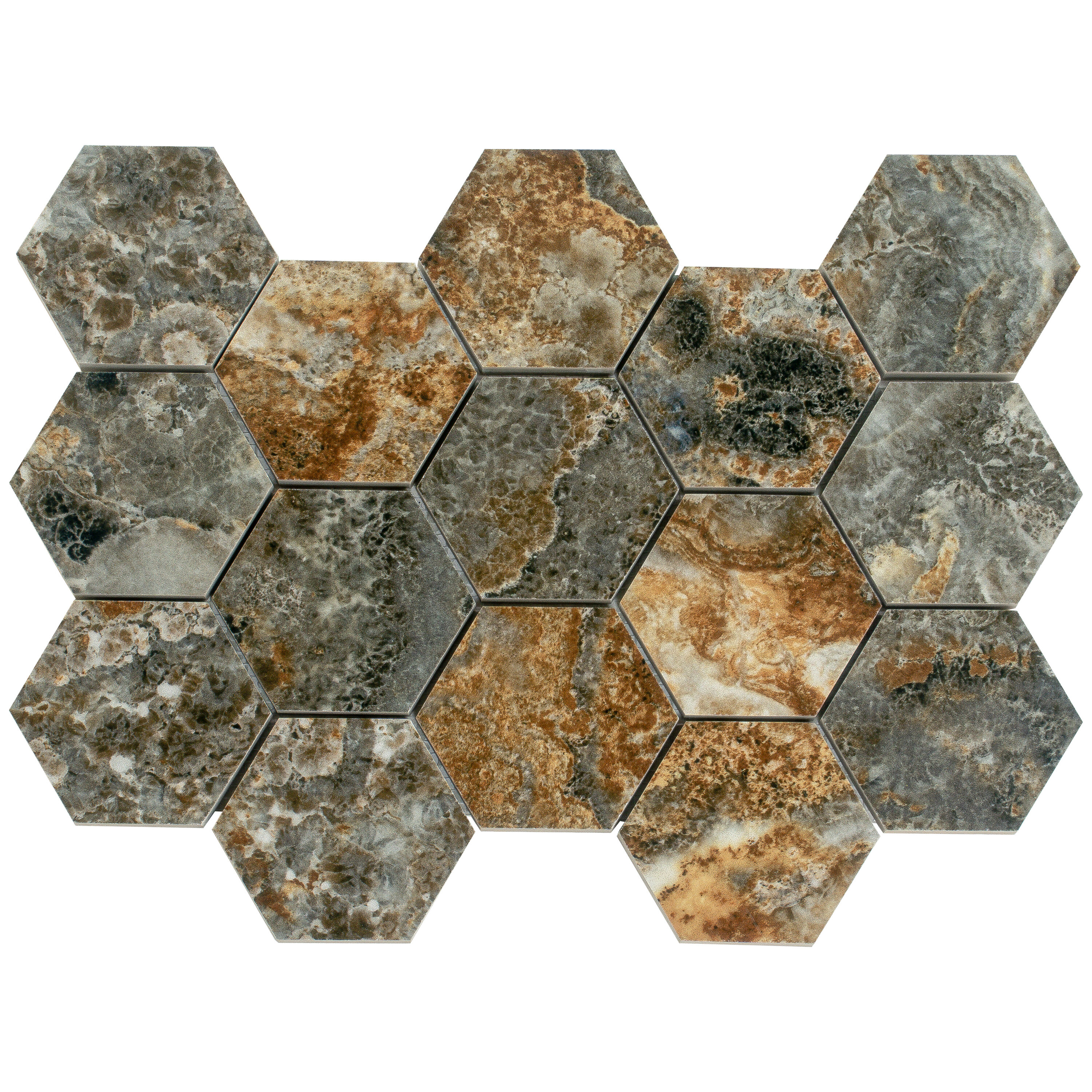 Apollo Tile Splendor Brown 12-in x 12-in Polished Porcelain Hexagon Patterned Floor and Wall Tile (7.09-sq. ft/ Carton)