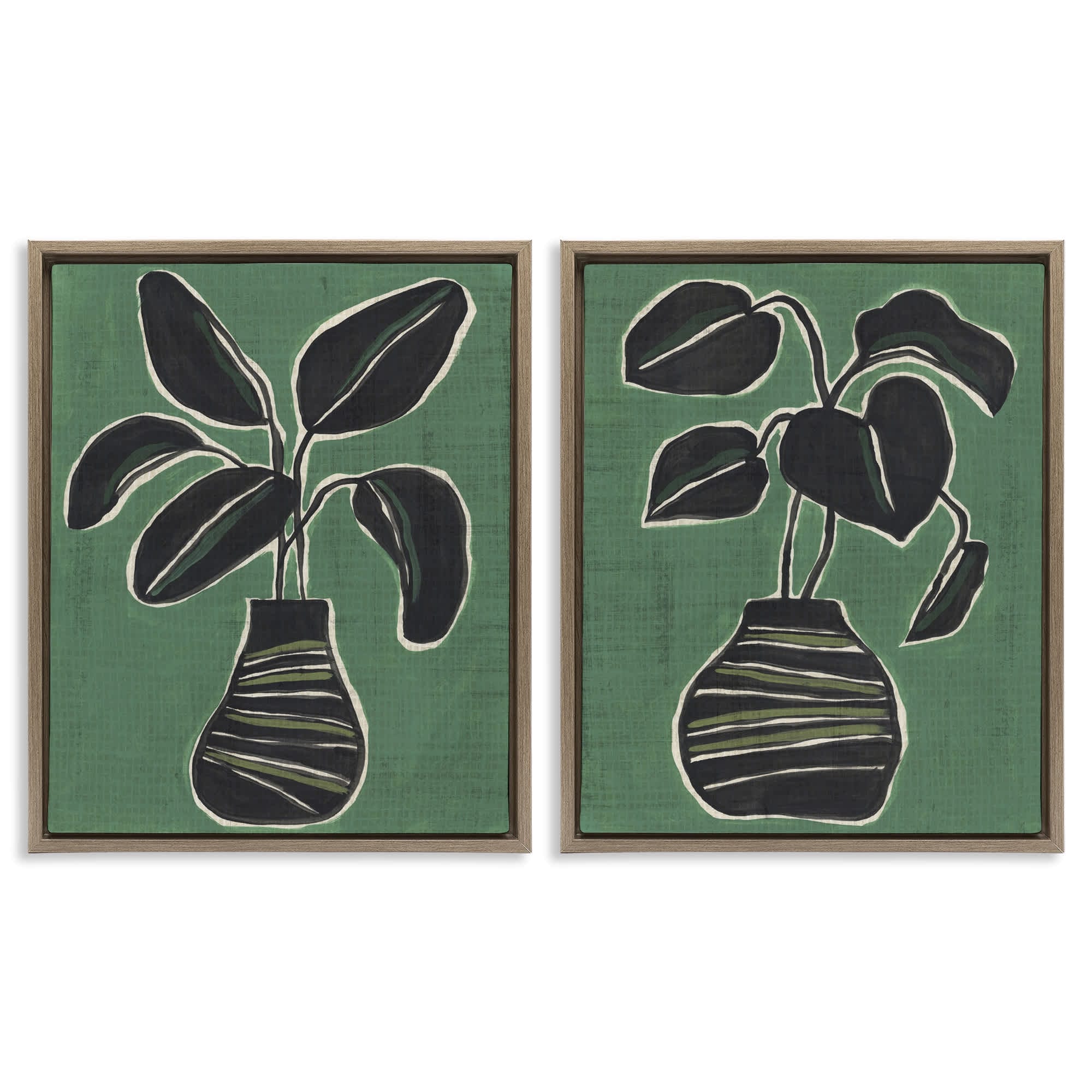 Stupell Industries B2-766-FFE-2PC-16X20 Green Toned House Plants 2pc Floating Frame Set design by June Erica Vess