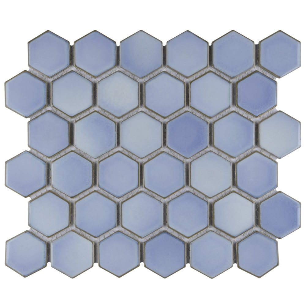 Affinity Tile S1FPLH2X14 Sample- Hudson Due 2 in. Hex Frost Blue 6-in x 6-in Glossy Porcelain Patterned Hexagon Floor and Wall Tile