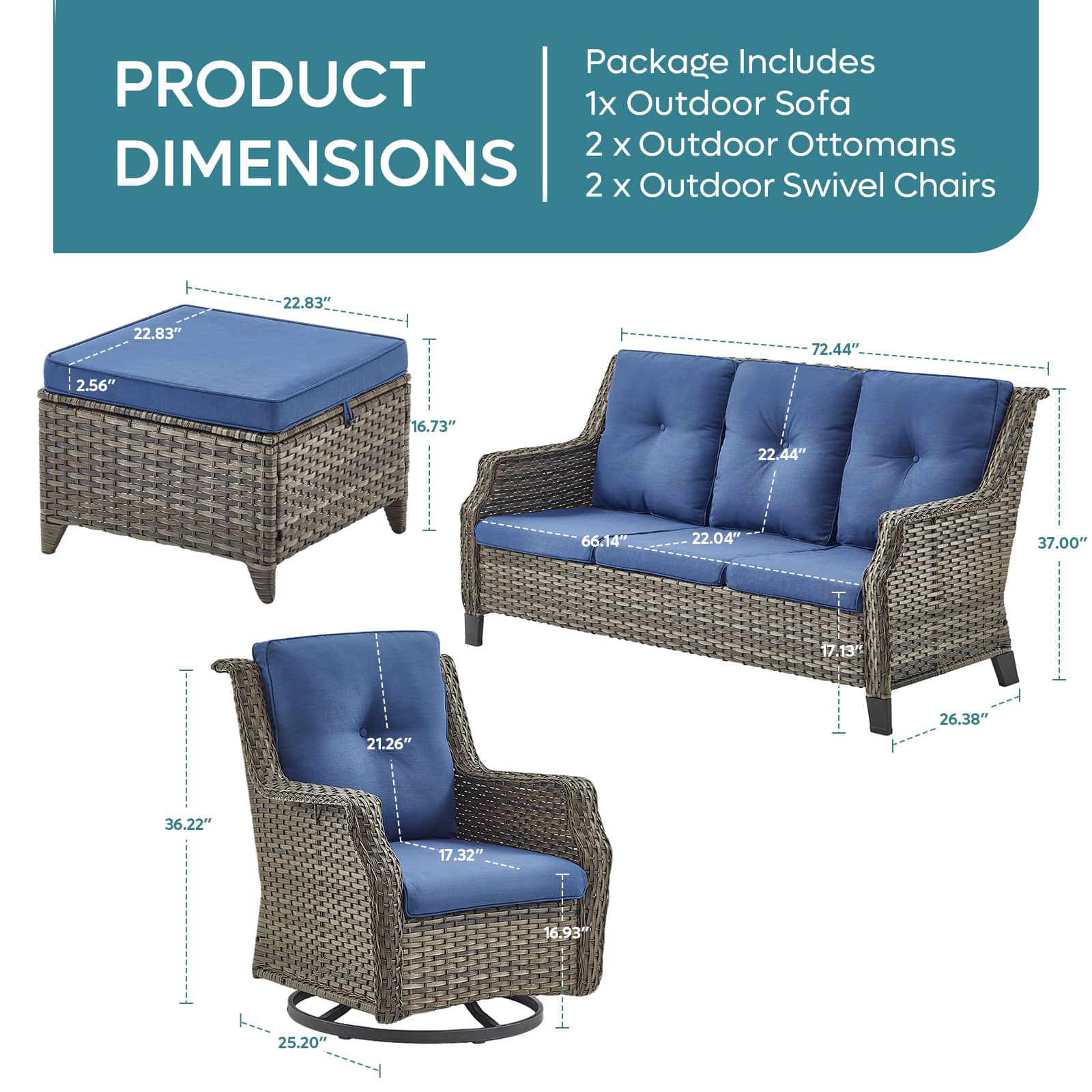 Bestier USLOW-O500218D-BLUE Patio-Conversation-Sets - View #2